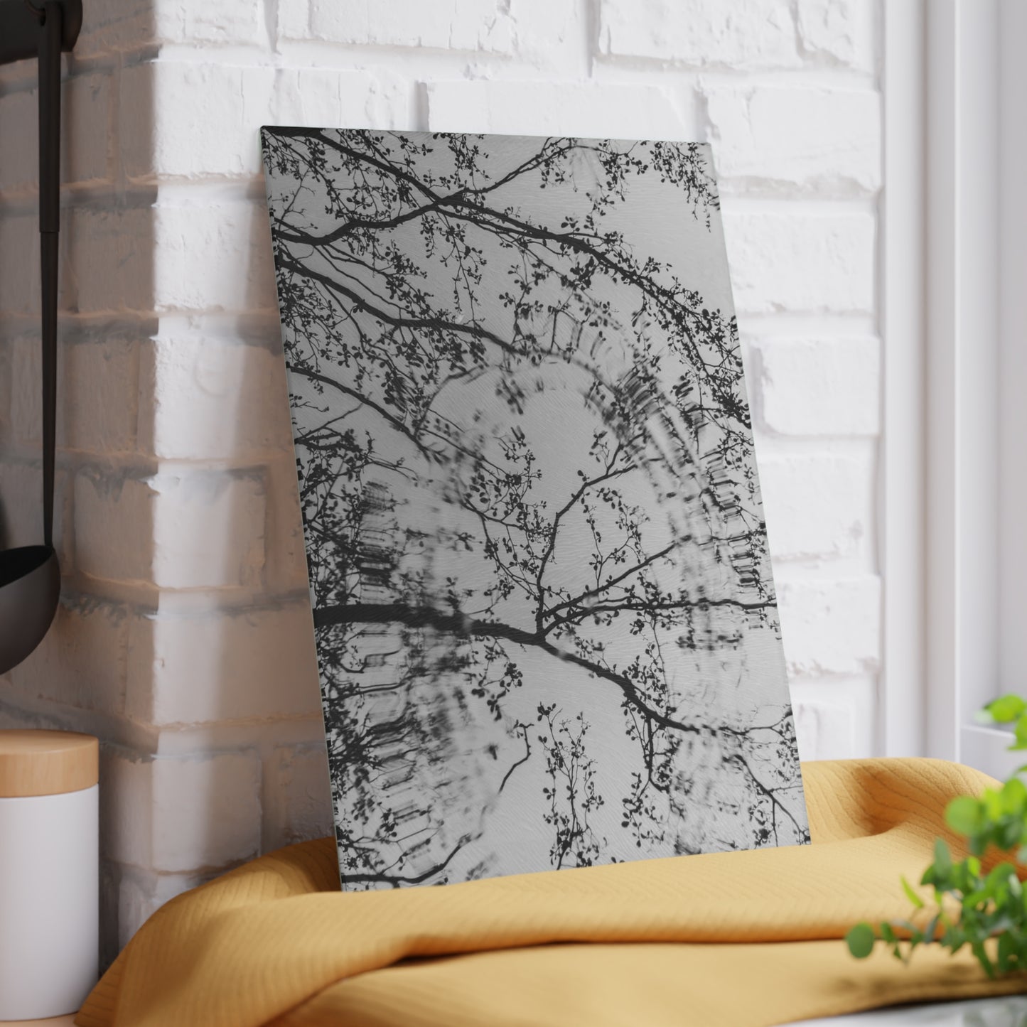 Glass Cutting Board — Monochrome Ferris Wheel & Tree Silhouette Decorative Cutting Board