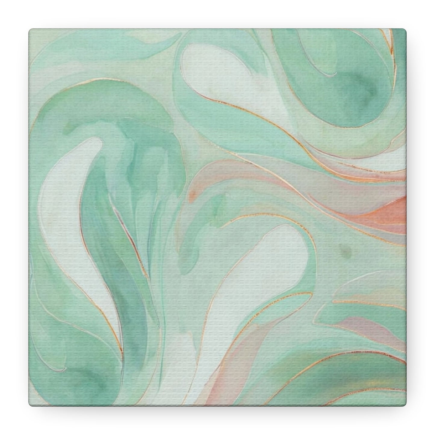 Abstract Green Marble Canvas Print — Teal & Coral Swirl Wall Art