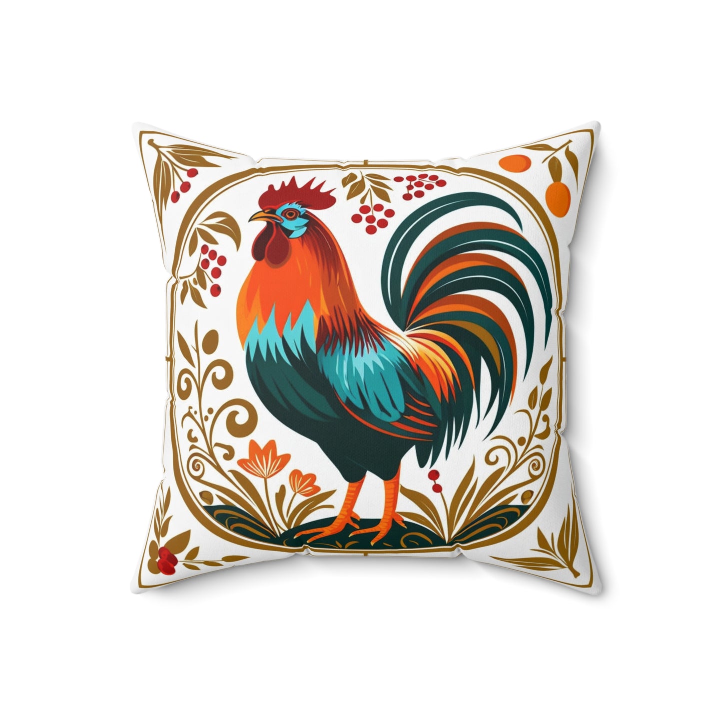 Rooster Decorative Pillow — Colorful Folk Art Farmhouse Accent