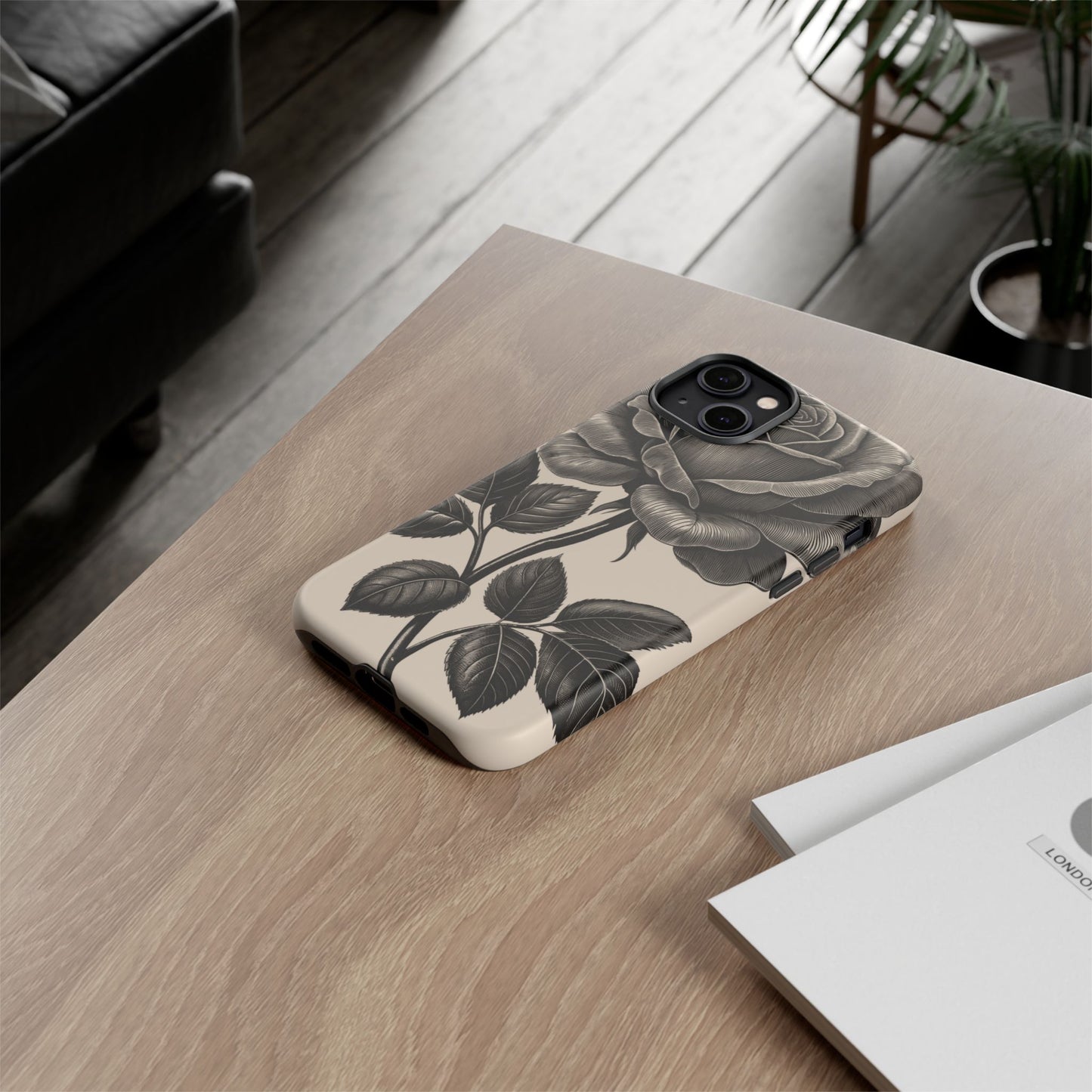 Black Rose Phone Case, Tough Cases with Floral Design, Elegant Tech Accessory, Gift for Flower Lovers, Stylish Protection