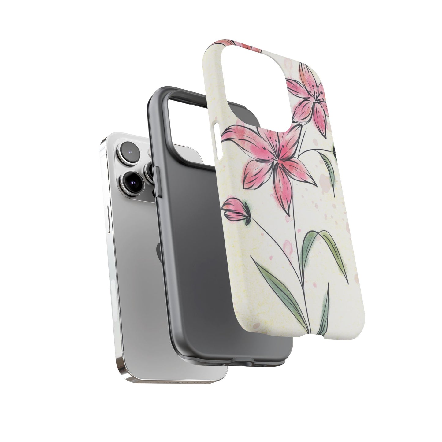 Floral Phone Case with Elegant Pink Lilies, Cute Floral Accessories, Phone Protection, Gift for Her, Stylish Cell Phone Cover