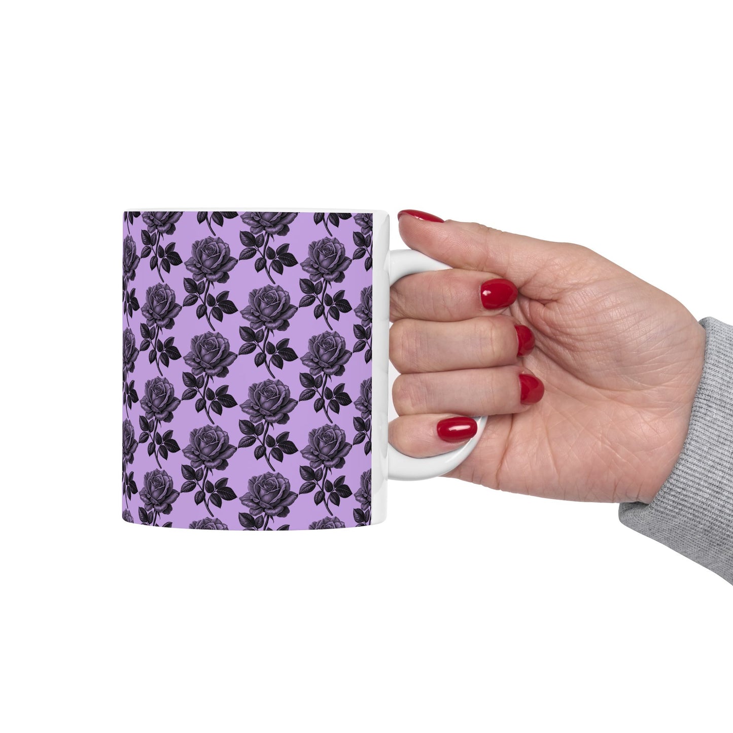 Elegant Black Rose Ceramic Mug, Floral Coffee Cup for Home, Office, Gift for Her, Romantic Tea Mug - 11oz, 15oz