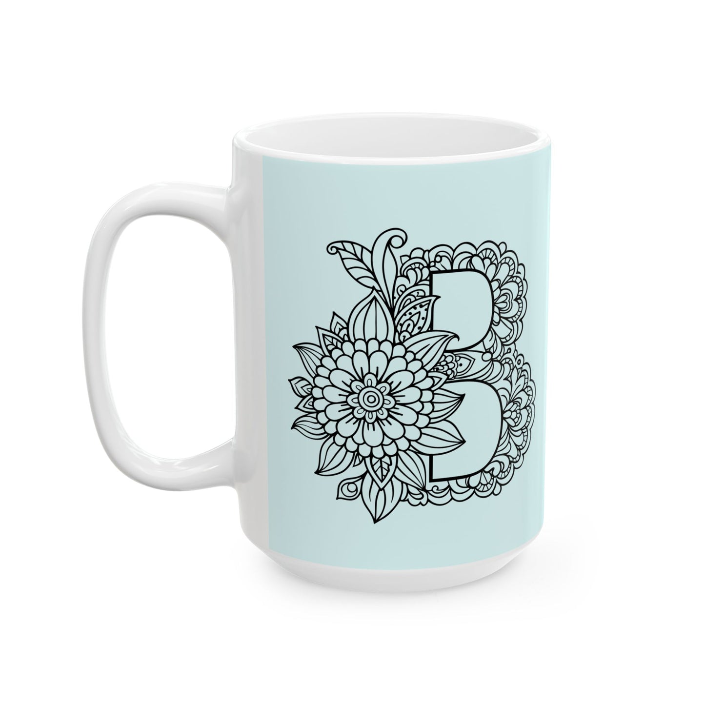 Mandala Design Ceramic Mug -Letter B Relaxing Gift for Tea Lovers, Coffee Enthusiasts, Home Decor, Perfect for Holidays, Zen Vibe