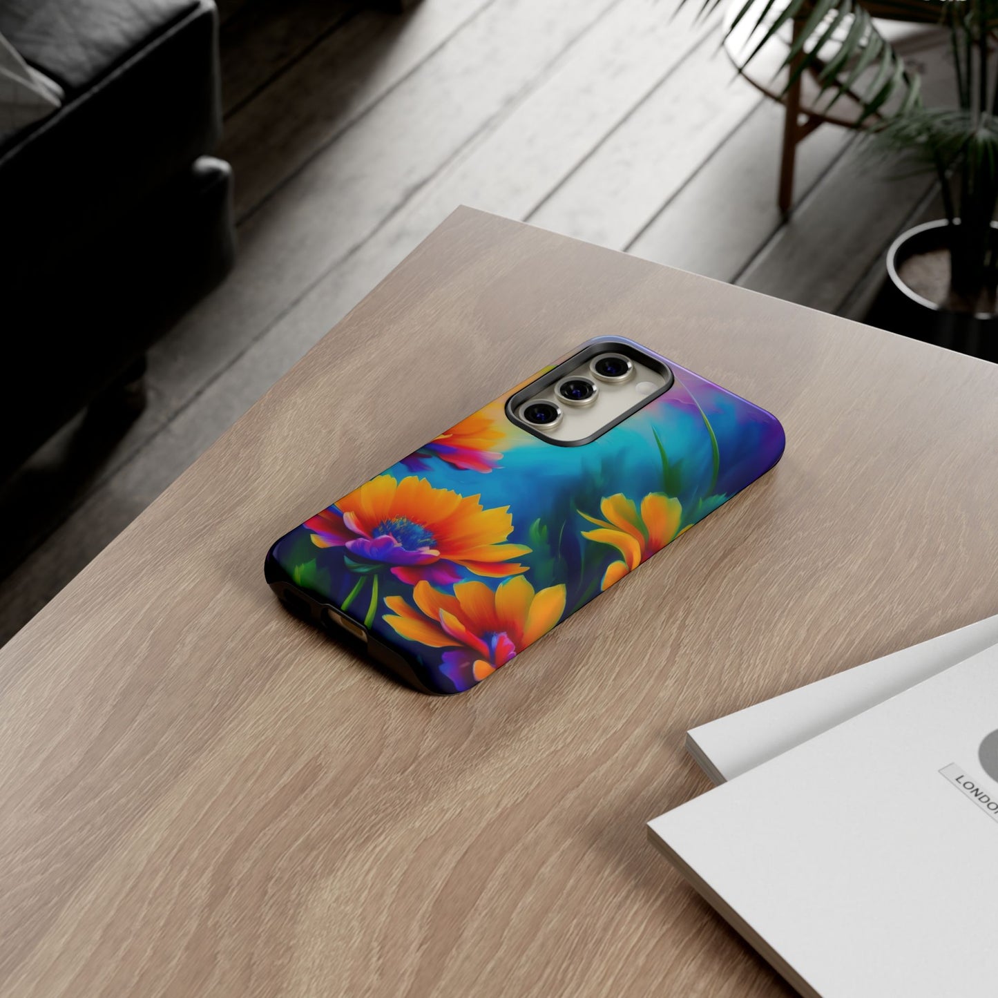 Floral Sunset Tough Phone Case — Vibrant Watercolor Flowers Protective Cover