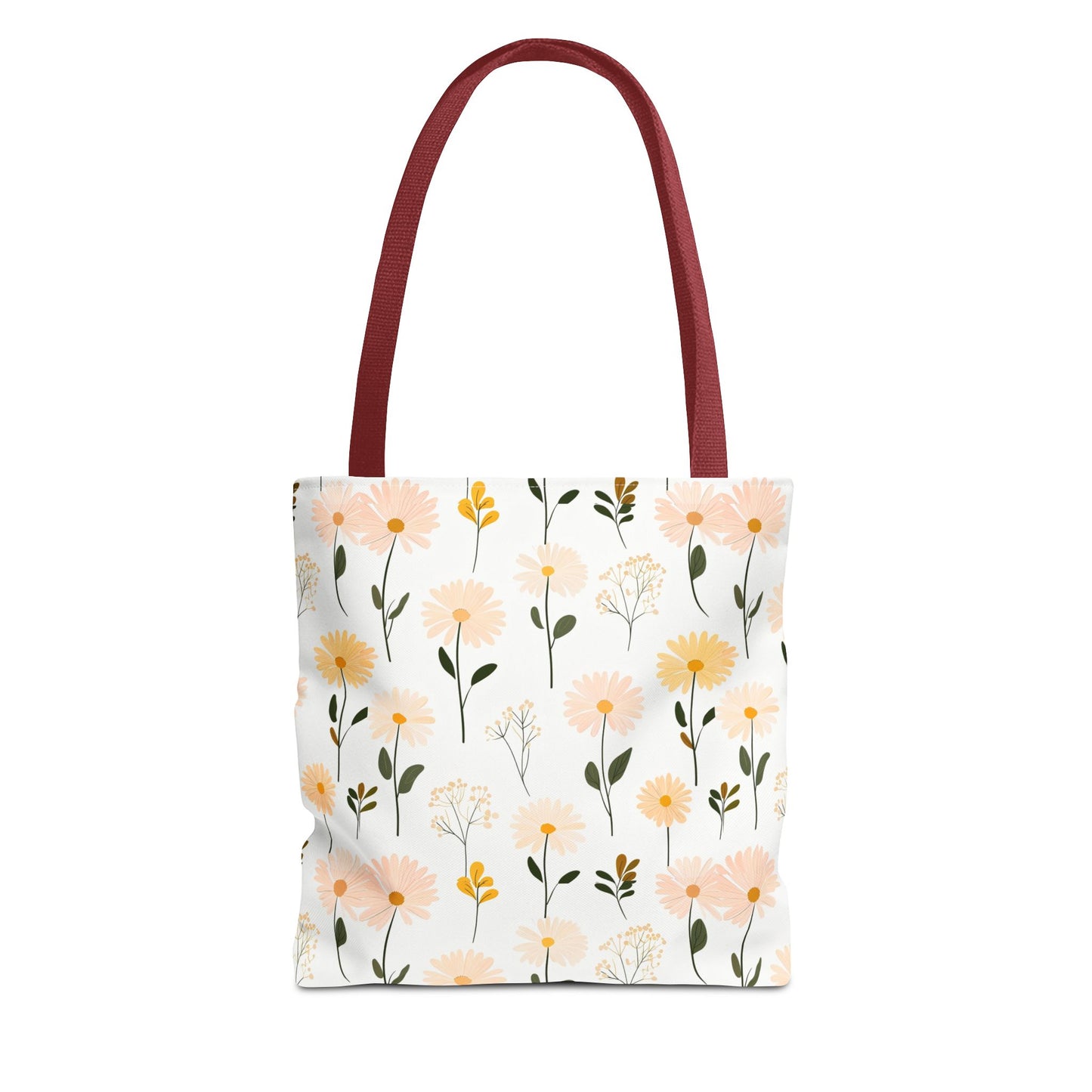 Floral Daisy Pattern Tote Bag — Pastel Spring Flowers All-Over Print