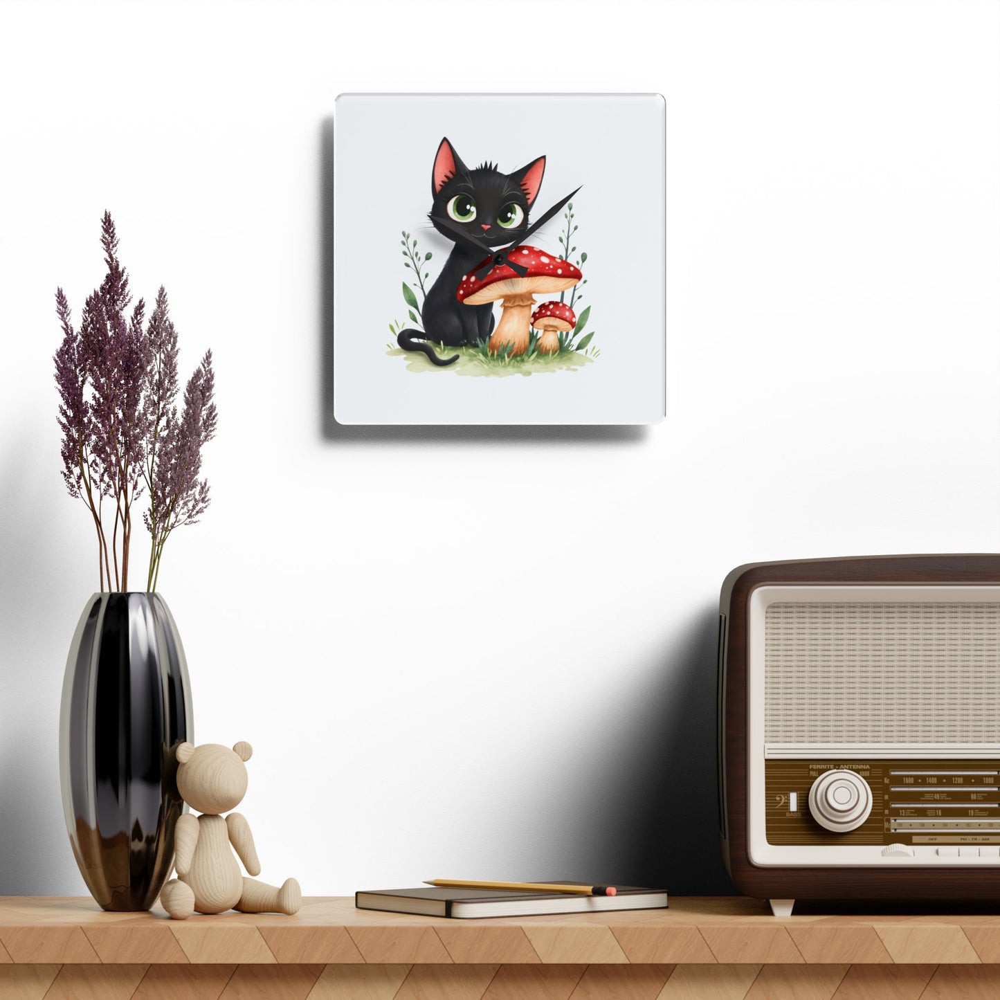 Whimsical Cat & Mushroom Acrylic Wall Clock, Cute Decor for Cat Lovers, Stylish Home Accent, Unique Gift Idea for All Occasions, Black [...]