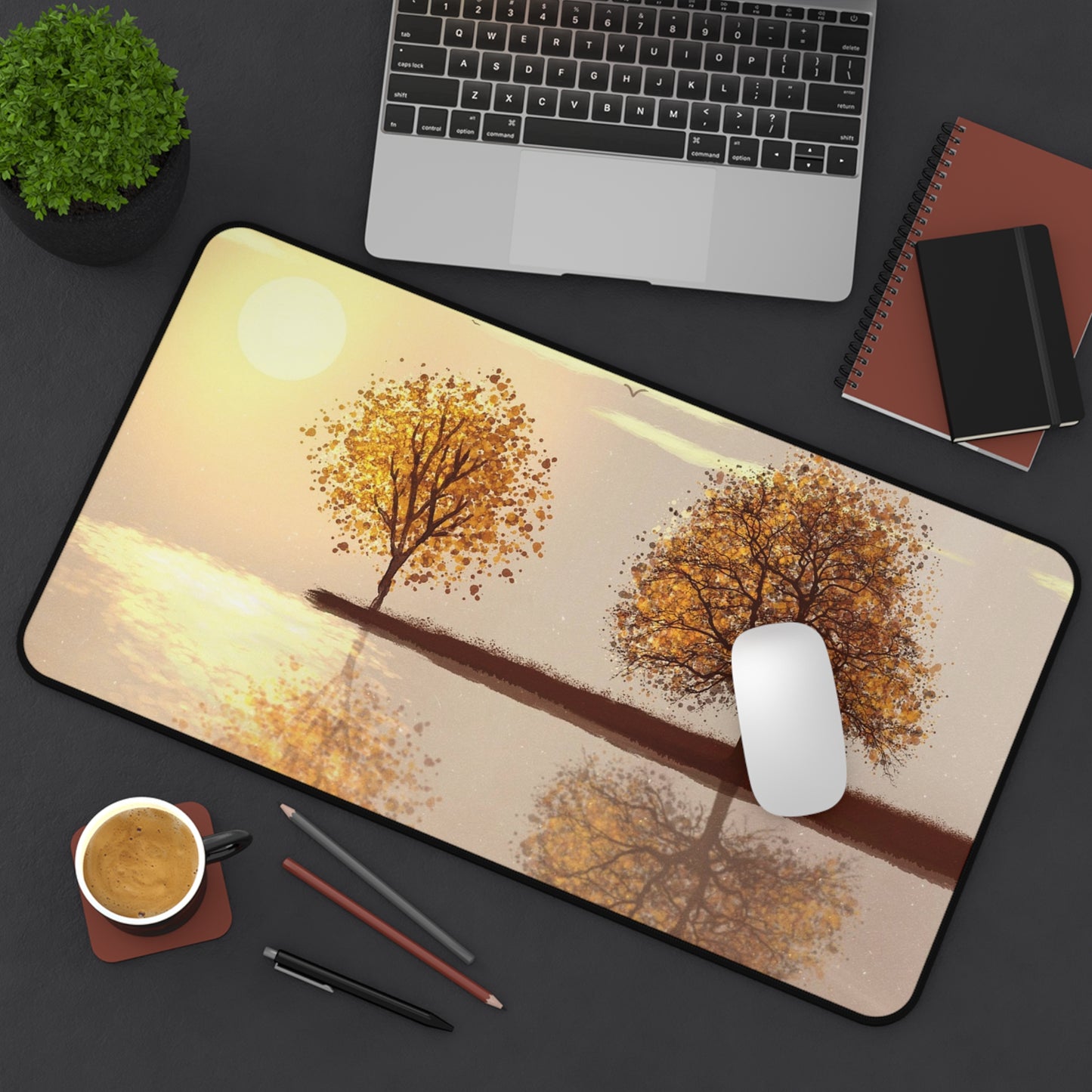 Autumn Reflection Desk Mat — Tranquil Sunset Tree Mouse Pad