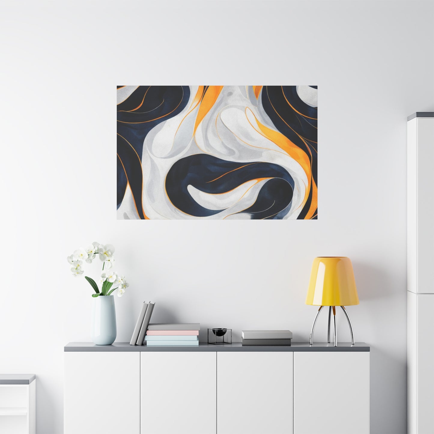 Abstract Navy & Gold Swirl Matte Canvas Wall Art