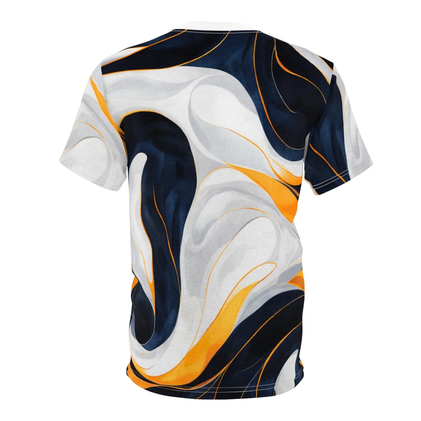 Abstract Marble Swirl Tee - Navy, White & Gold All-Over Print