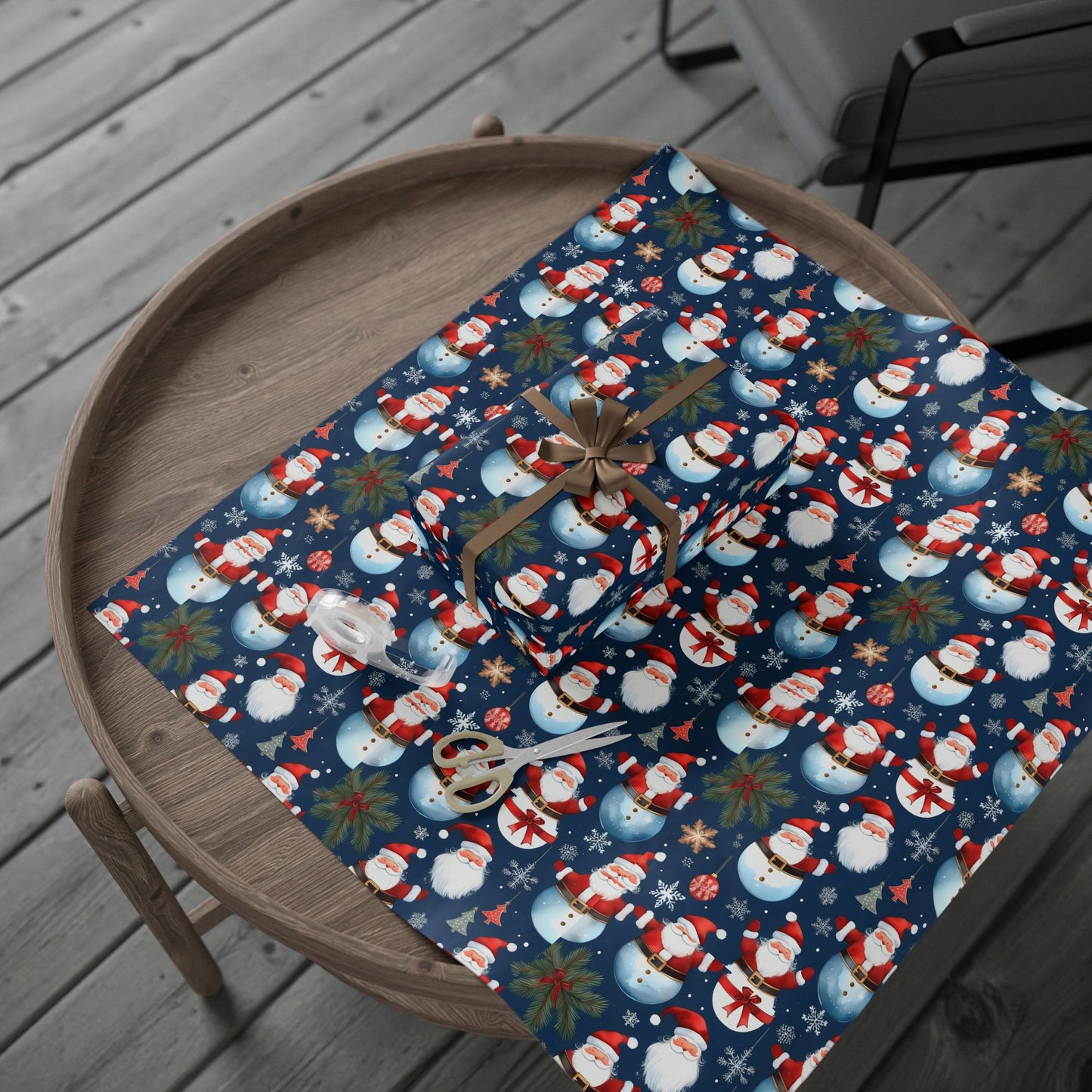 Christmas Snowman & Santa Wrapping Paper Roll — Festive Holiday Gift Wrap