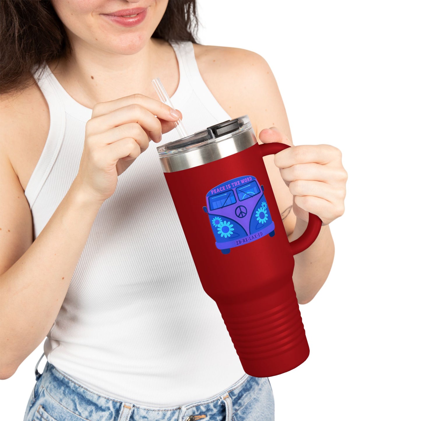 Peaceful Vibes Insulated Travel Mug | 40oz Cooler, Eco-Friendly Drinkware, Unique Gift for Travelers, Road Trip Essential, Custom Cup