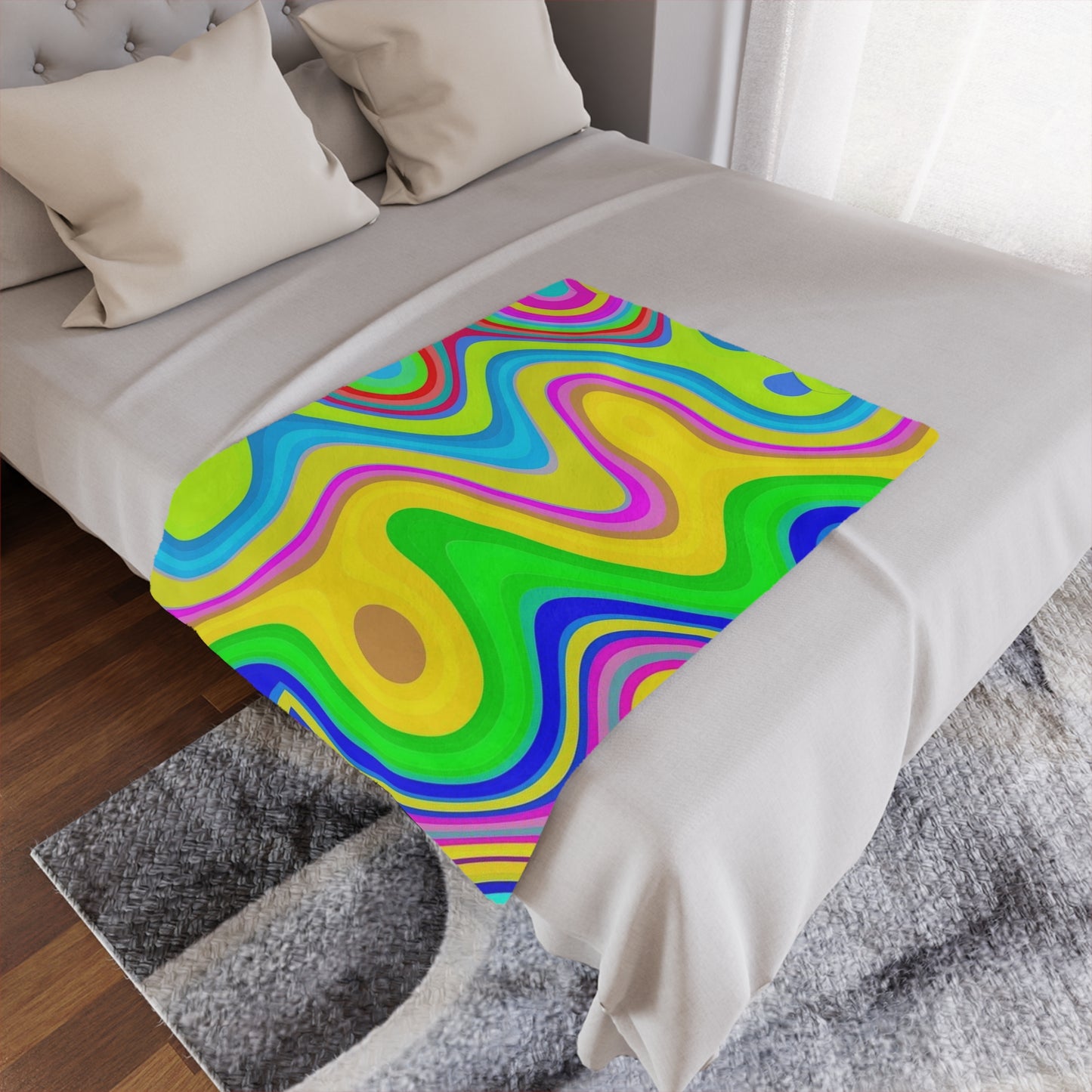 Psychedelic Swirl Minky Blanket — Colorful Retro Wave Throw