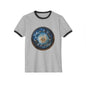 Celestial Mandala Ringer T‑Shirt — Blue Galaxy Circle Art