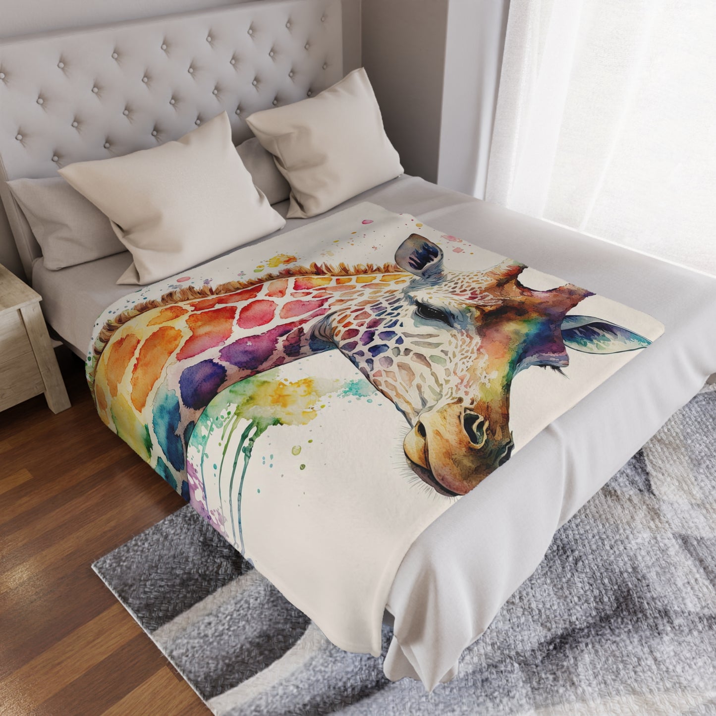 Watercolor Giraffe Minky Blanket — Soft Colorful Animal Throw for Kids & Nursery
