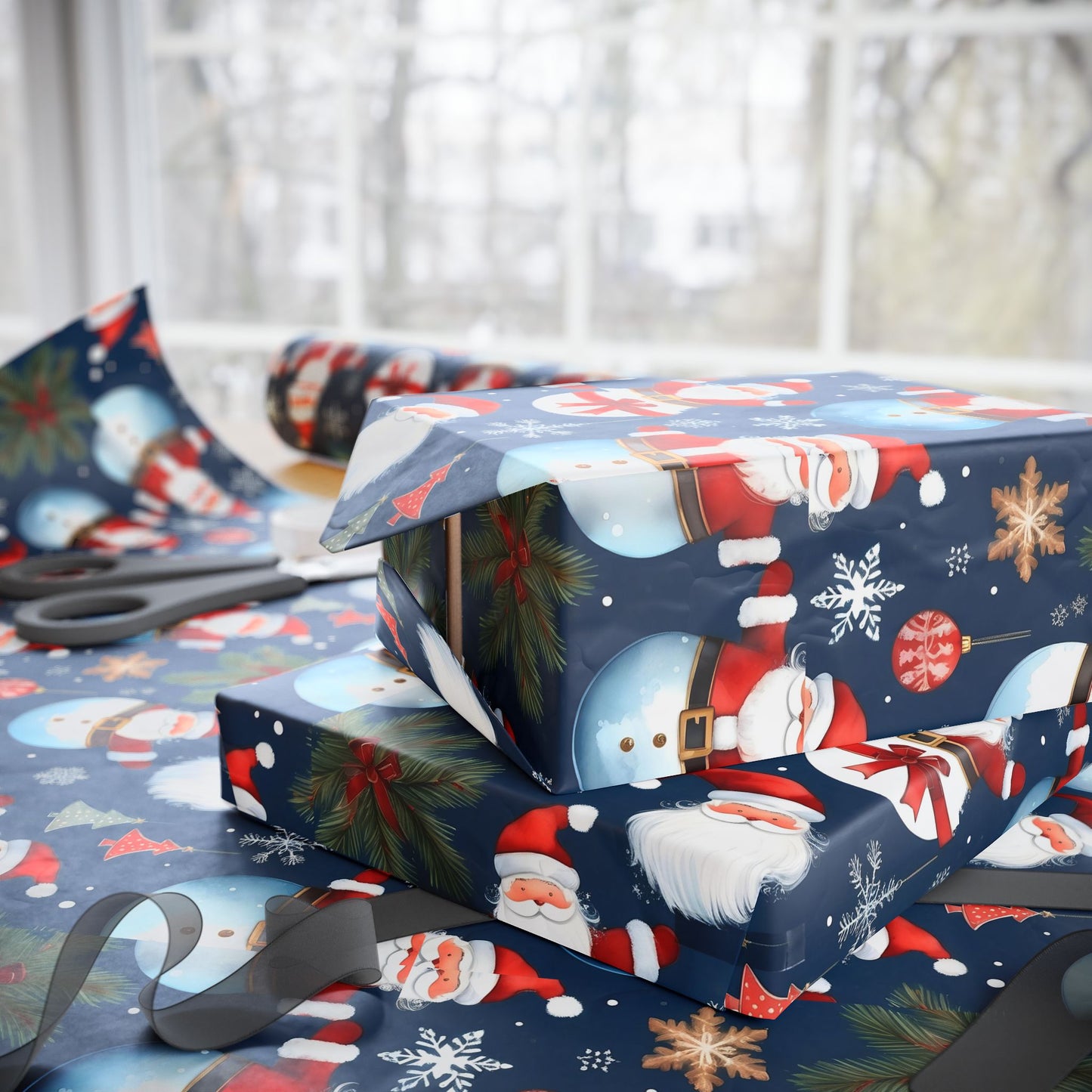 Christmas Snowman & Santa Wrapping Paper Roll — Festive Holiday Gift Wrap