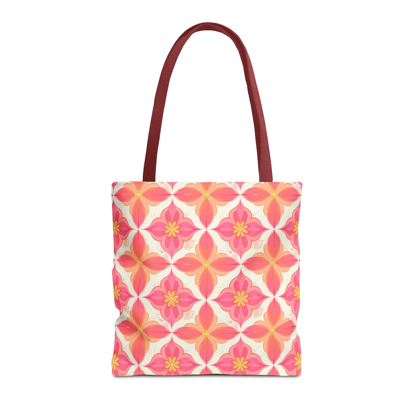 Pink Floral Geometric Tote Bag — All-Over Print Reusable Shopper