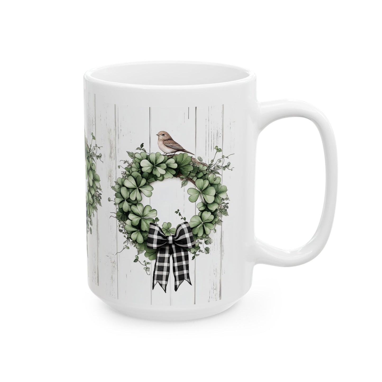 Green Wreath, Gift for Friends, Home Décor, Coffee Mug, Holiday Celebration