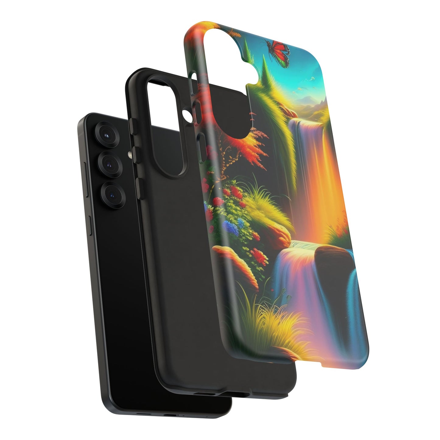 Phone Case - Vibrant Waterfall Landscape with Butterfly | Colorful Nature Protective Case