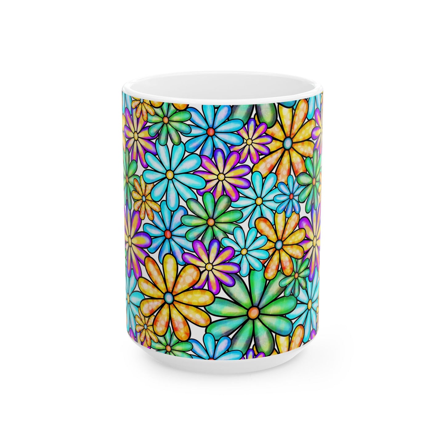 Colorful Flower Ceramic Mug, Vibrant Floral Coffee Cup,Tea Drinkers