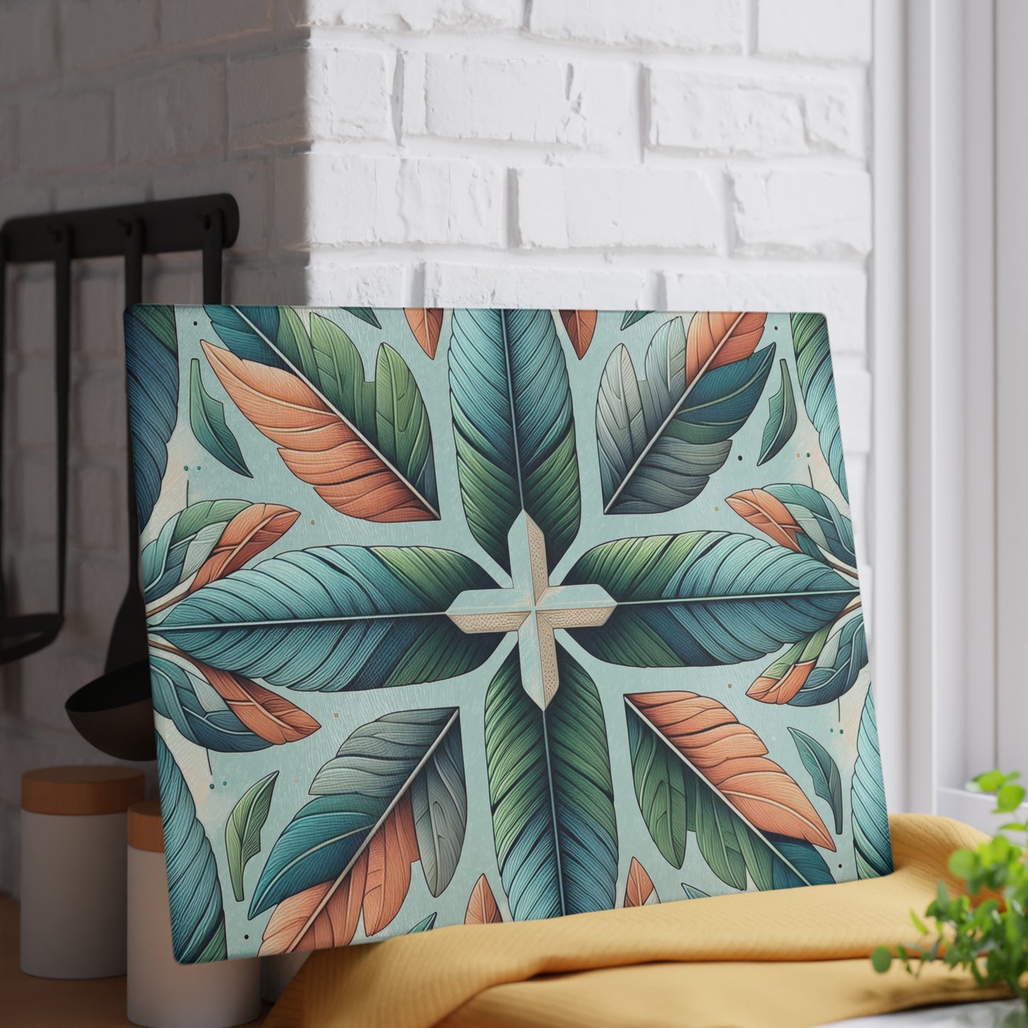 Tropical Leaf Glass Cutting Board — Decorative Kitchen Chopping Board