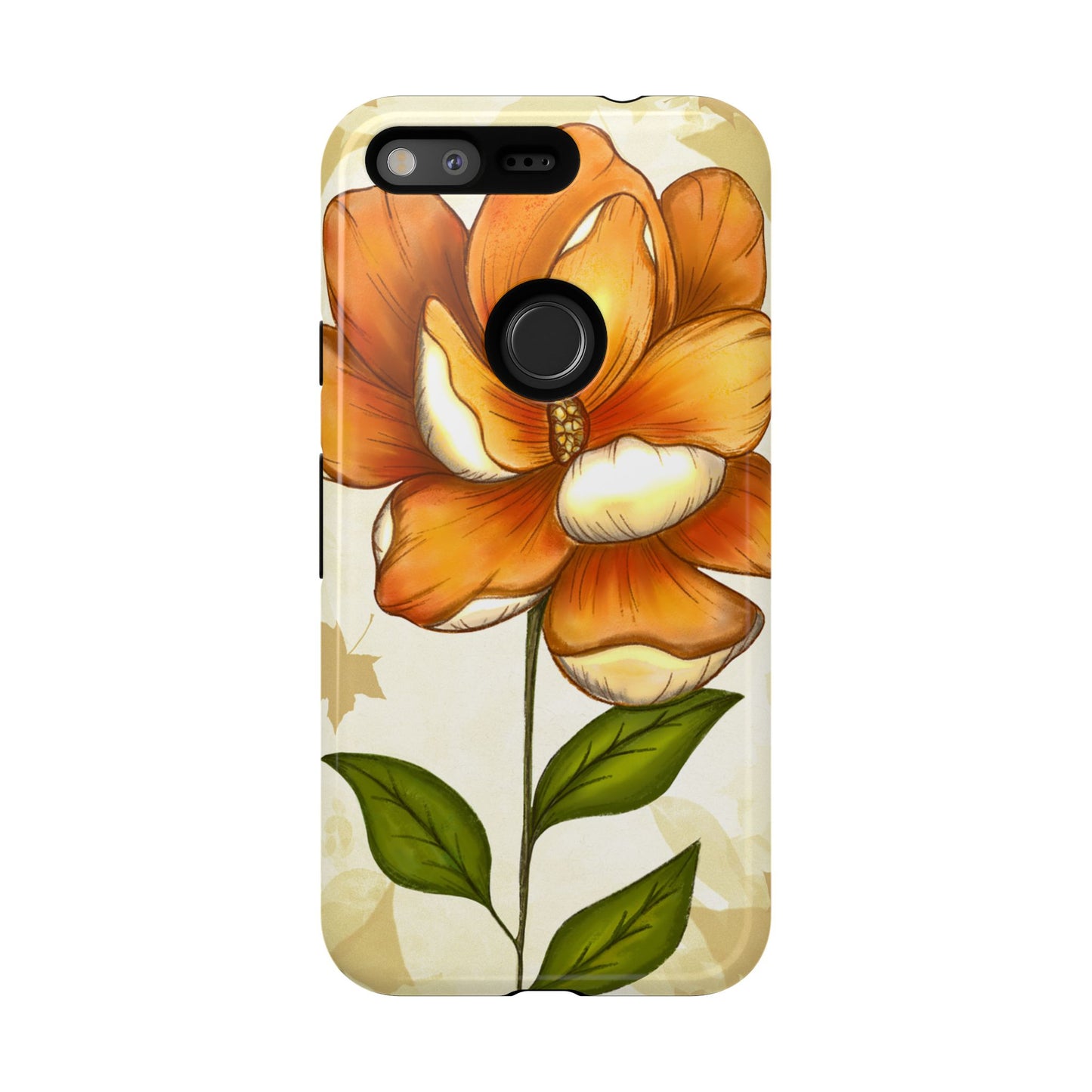 Floral Phone Case with Orange Flower Design, Tough Phone Cover, Floral Gift, Stylish Tech Accessory, Nature Lovers, Spring Vibes