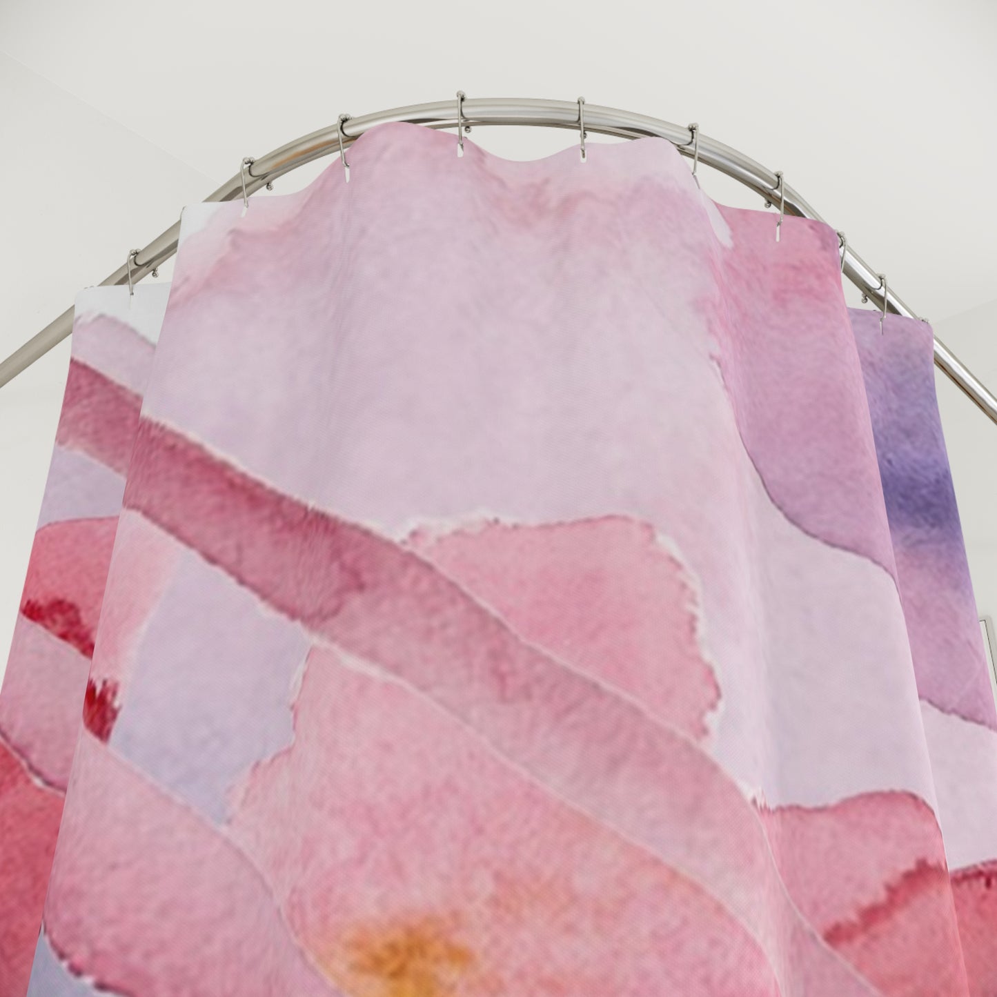 Pink Watercolor Abstract Shower Curtain — Soft Pastel Bathroom Decor