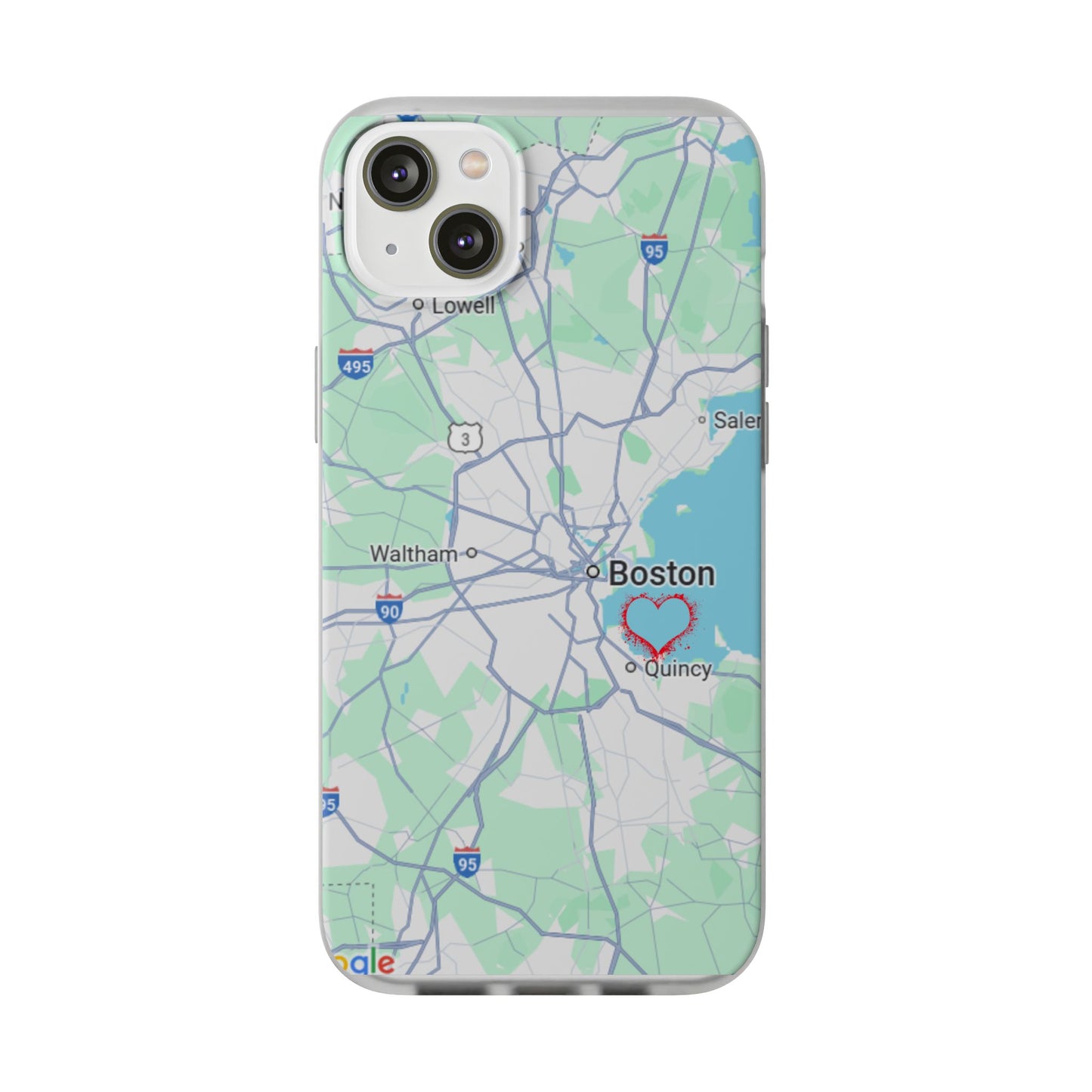 Boston Map Flexi Case for iPhone, Custom Location Phone Case, Unique Gift, Boston Heart Design, Travel Lover Accessory