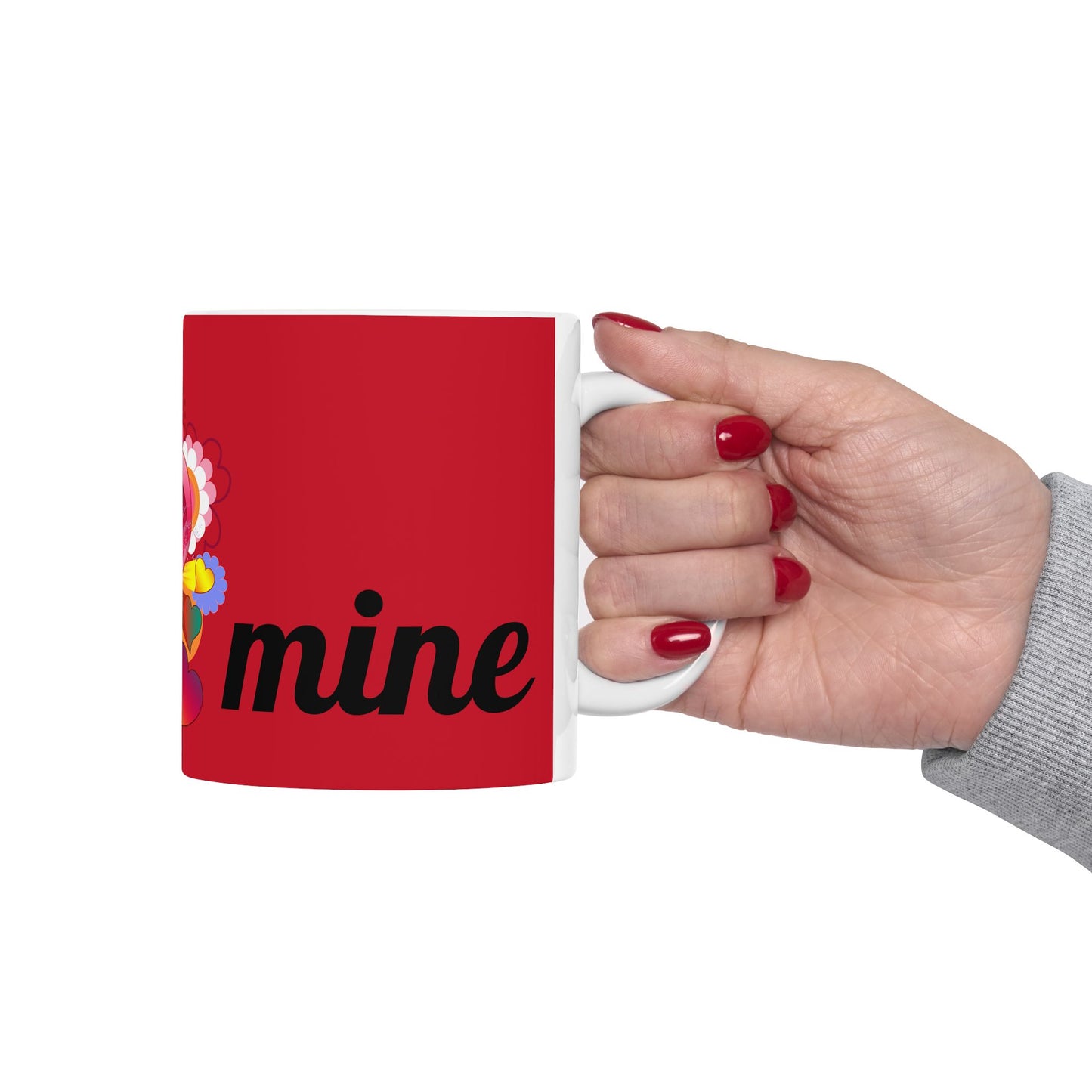 Valentine Heart Bouquet Ceramic Mug — 'Be Mine' Red Romantic Coffee Cup (11oz/15oz)