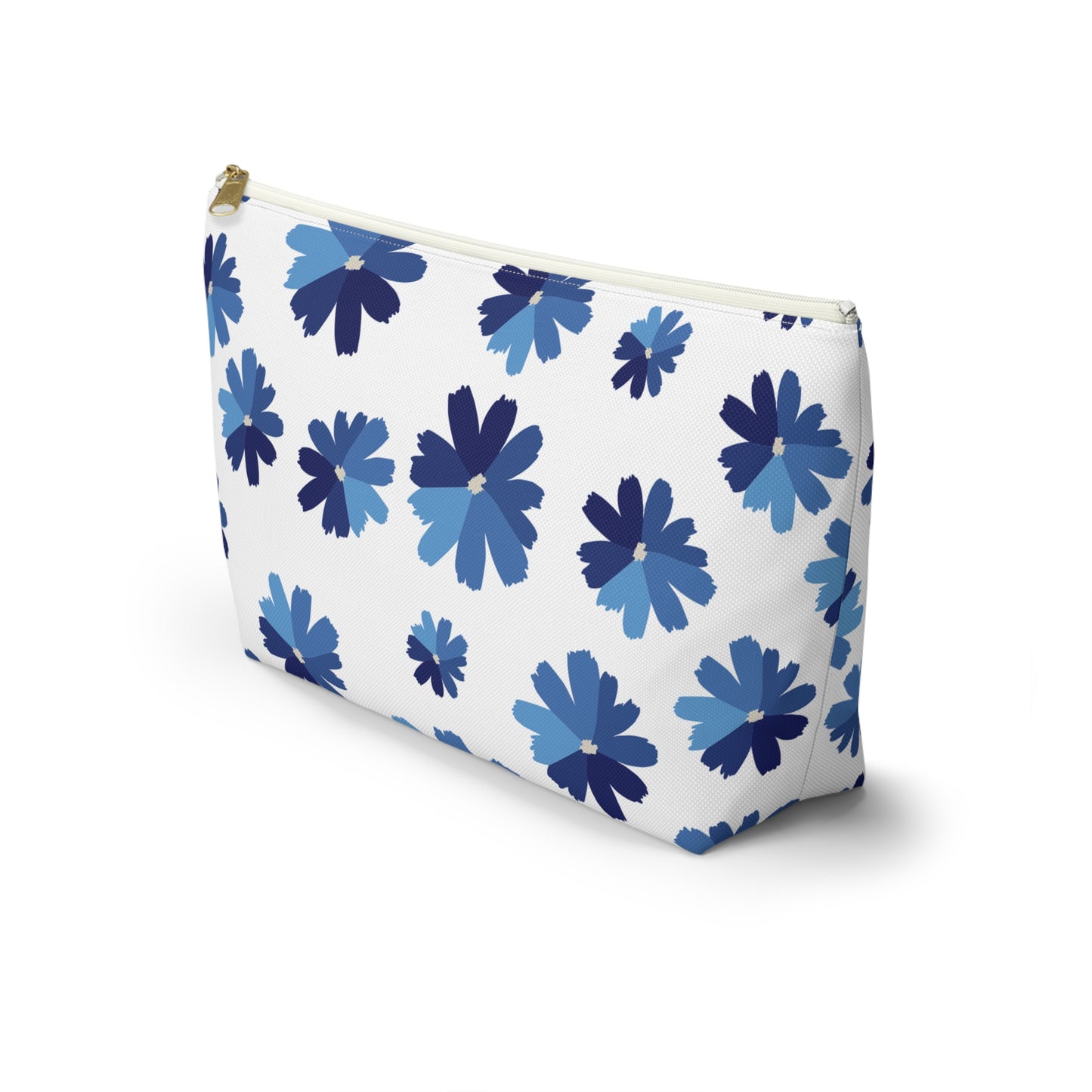 Blue Floral Accessory Pouch for Organizing Essentials, Cosmetic Bag, Travel Makeup Pouch, Gift Idea for Flower Lovers, Eco-Friendly
