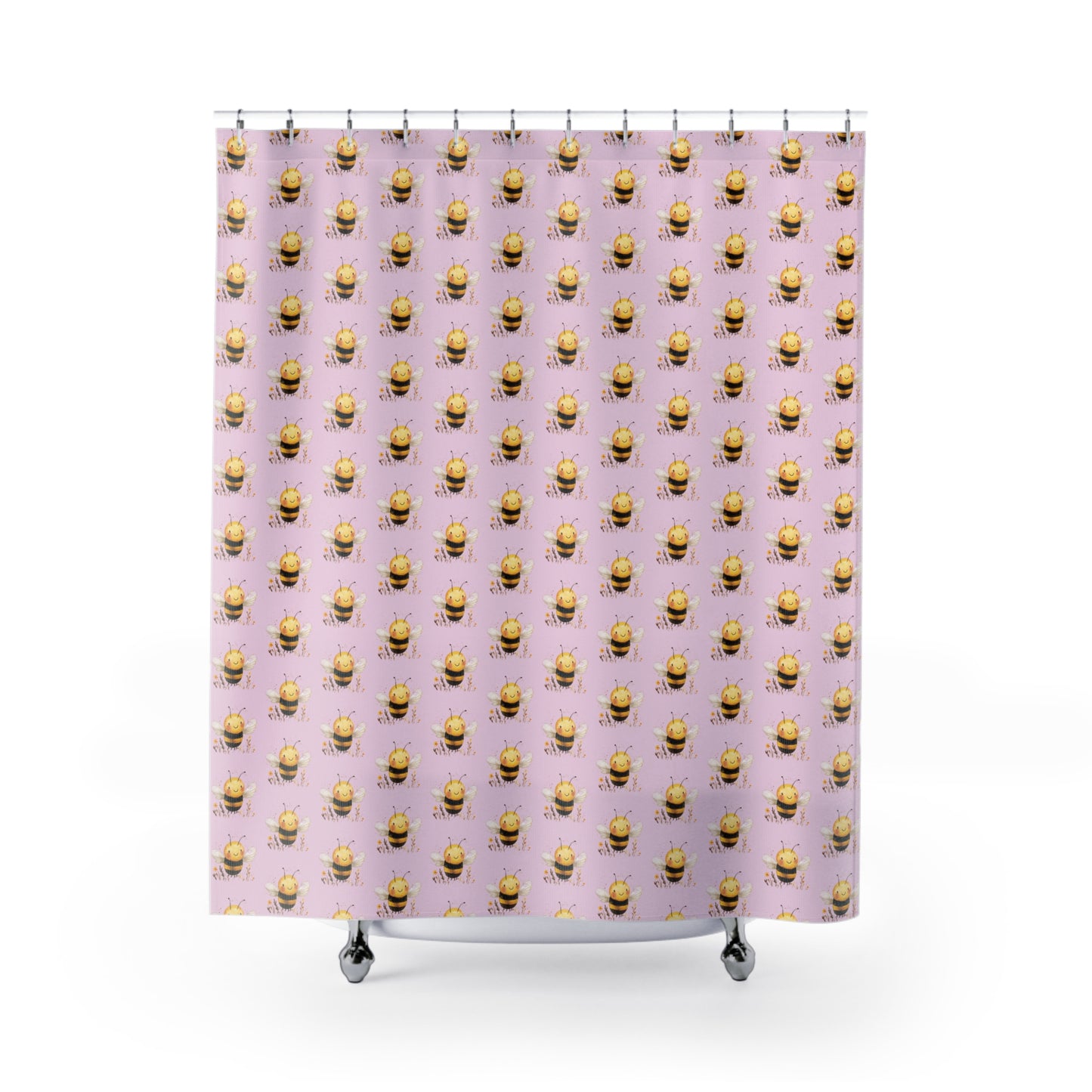 Cute Bee Shower Curtain, Bathroom Decor, Bee Themed Gift, Floral Shower Curtain, Insect Patterned Curtain, Kids Bathroom Ideas