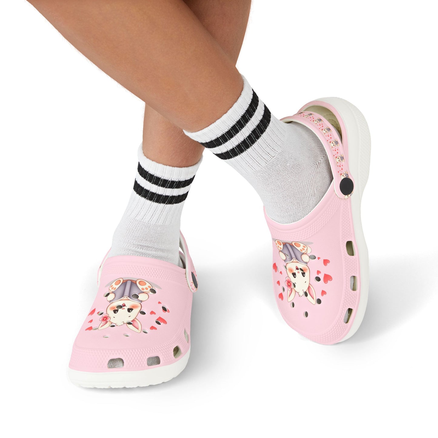 Kids Pink Bunny Clogs — Cute EVA Foam Slip-On Shoes with Hearts