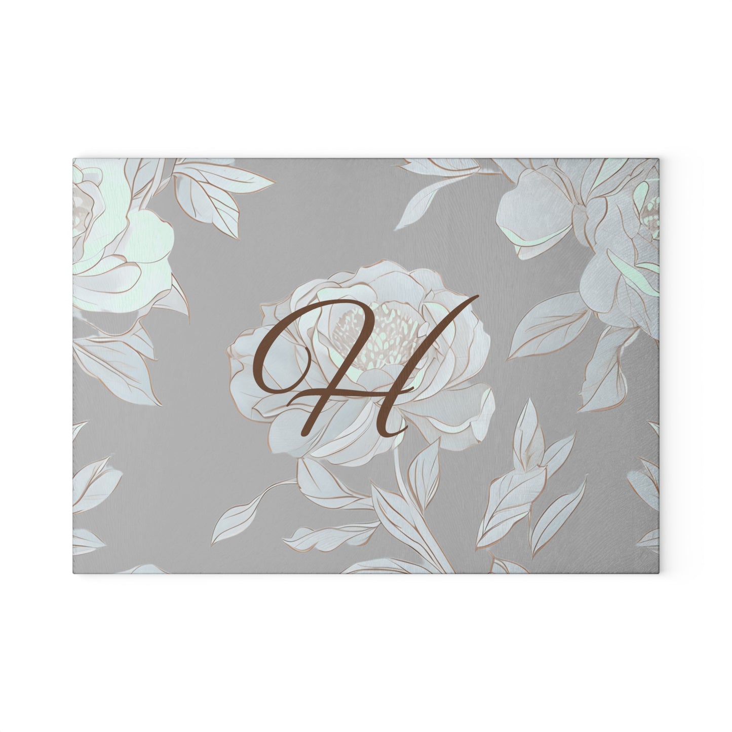 Personalized Floral Glass Cutting Board with Initials, Modern Kitchen Decor, Wedding Gift, Home Chef Gift, Elegant Kitchenware