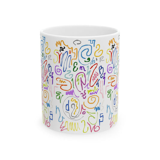 Colorful Abstract Ceramic Mug, Custom Coffee Cup, Unique Gift for Artists, Playful Drinkware, Cozy Home Decor