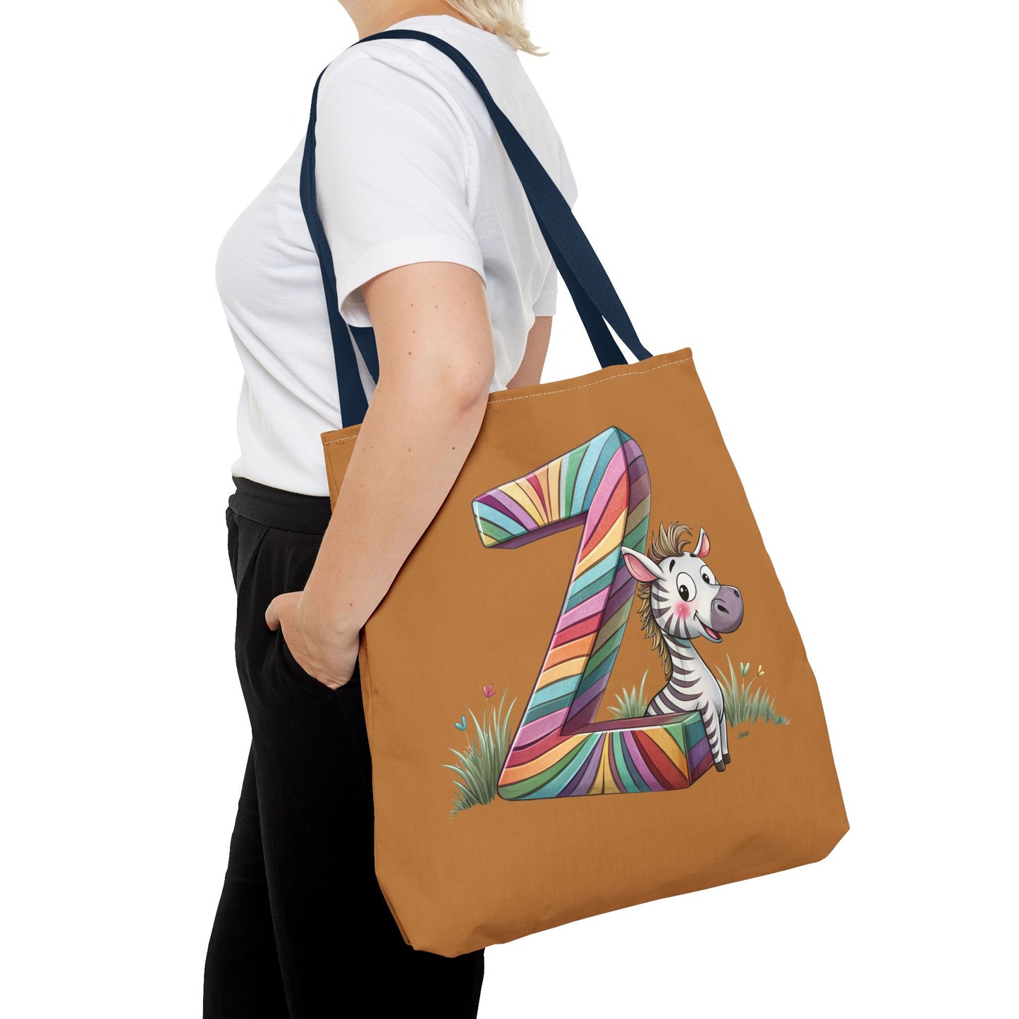 Colorful Zebra Initial Tote Bag, Kids' Backpack, Fun Reusable Shopping Bag, Cute Gift for Animal Lovers, Eco-Friendly, Alphabet Design
