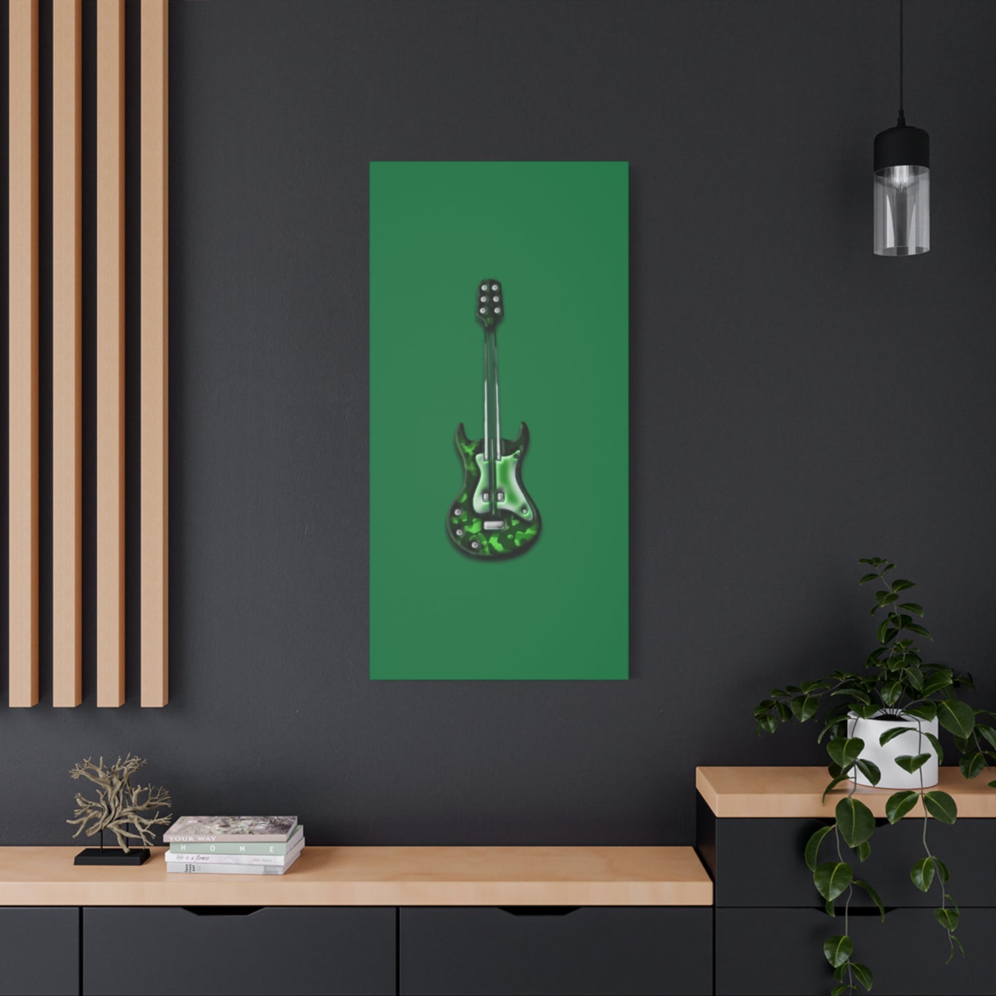 Green Electric Guitar Canvas Art, Music Wall Decor, Rock n Roll Gift, Guitar Lover's Art, Stretched Green Canvas, Home Theater Decor