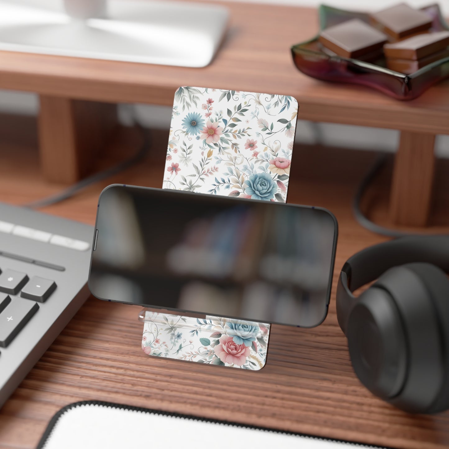 Floral Mobile Display Stand for Smartphones, Elegant Phone Holder, Gift for Her, Desk Organizer, Home Decor, Mother's Day