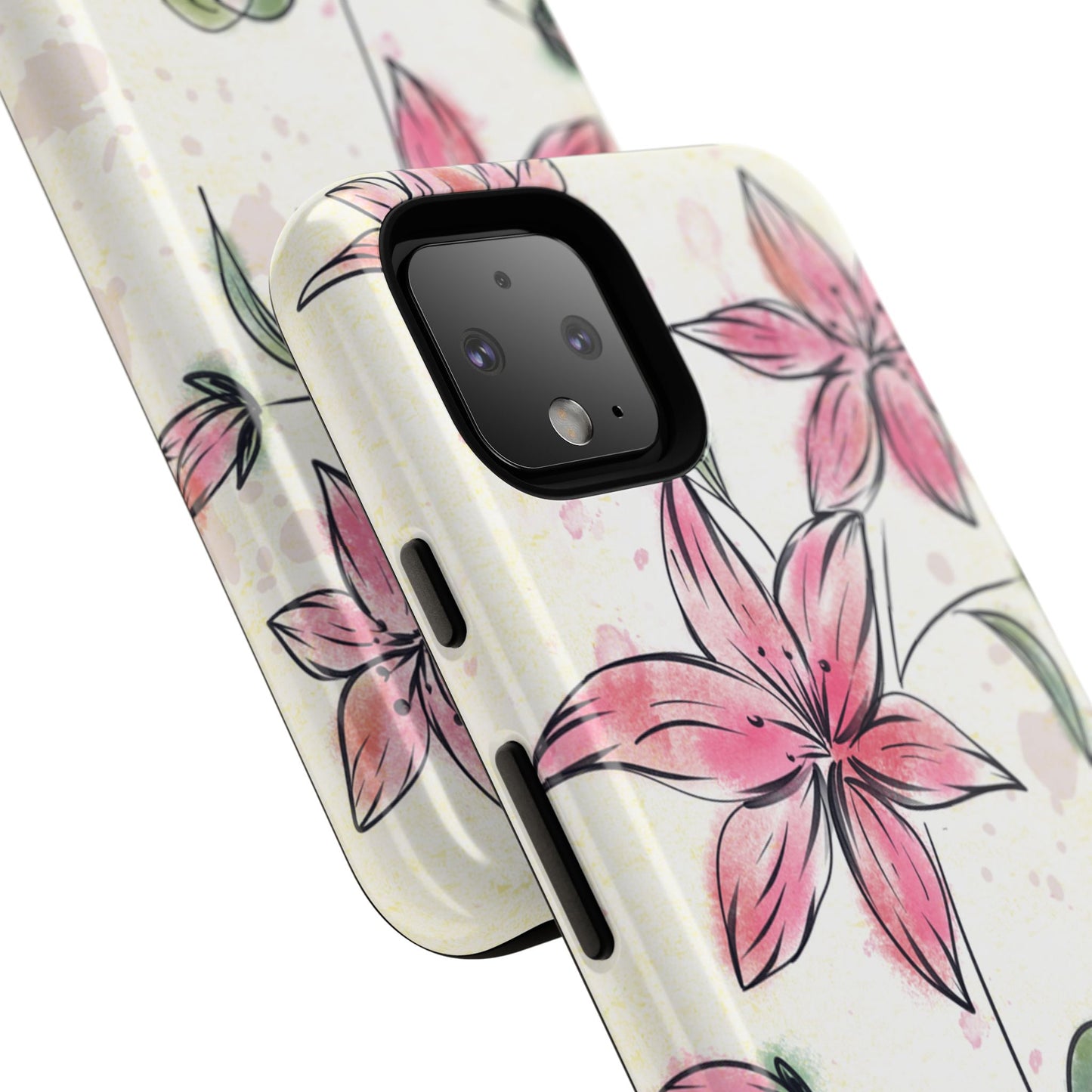 Floral Phone Case with Elegant Pink Lilies, Cute Floral Accessories, Phone Protection, Gift for Her, Stylish Cell Phone Cover
