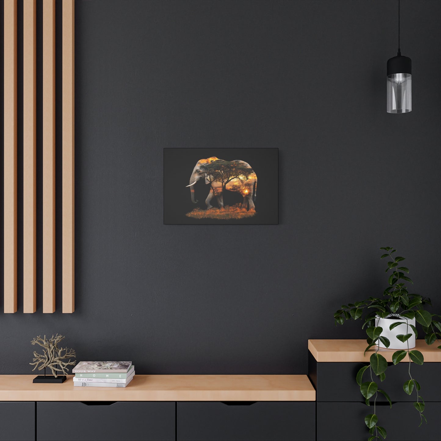 Elephant Tree Matte Canvas Art, Nature Wall Decor, Wildlife Home Decoration, Gift for Animal Lovers, Boho Living Room Accent