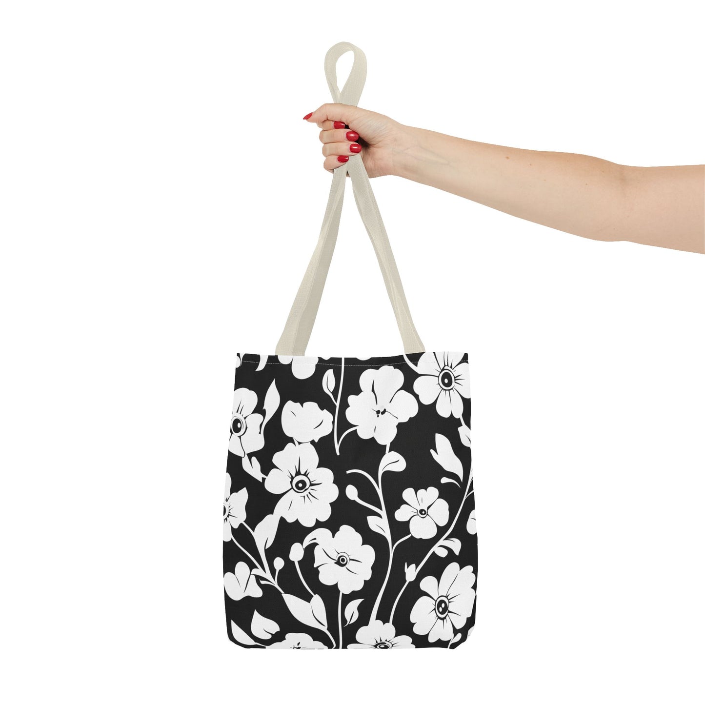 Elegant Floral Tote Bag, Black and White Tote, Eco-Friendly Shopping Bag