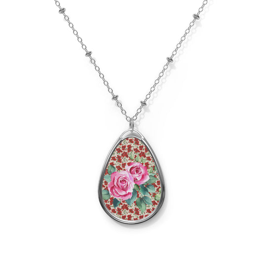 Romantic Floral Oval Necklace, Elegant Jewelry Gift, Vintage-Inspired Pendant, Mother's Day Accessory, Bridal Jewelry