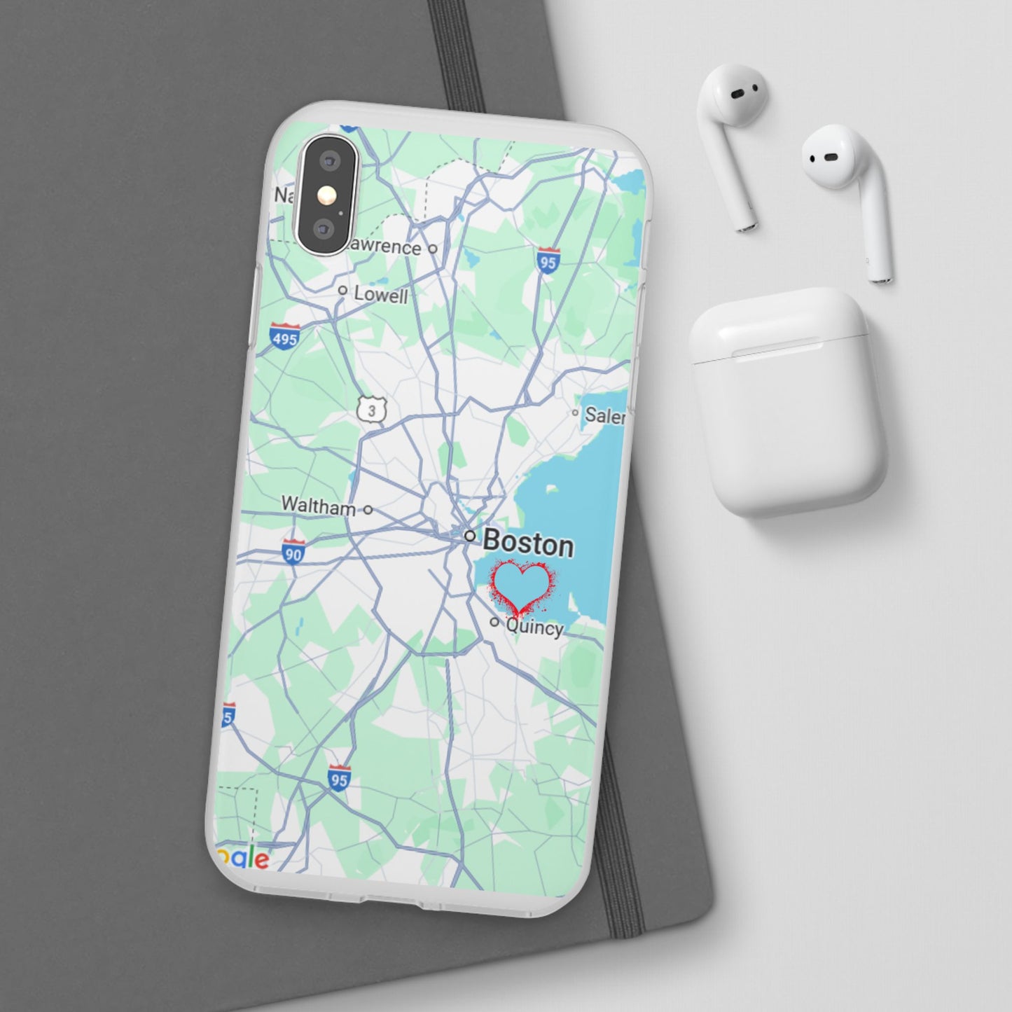 Boston Map Flexi Case for iPhone, Custom Location Phone Case, Unique Gift, Boston Heart Design, Travel Lover Accessory