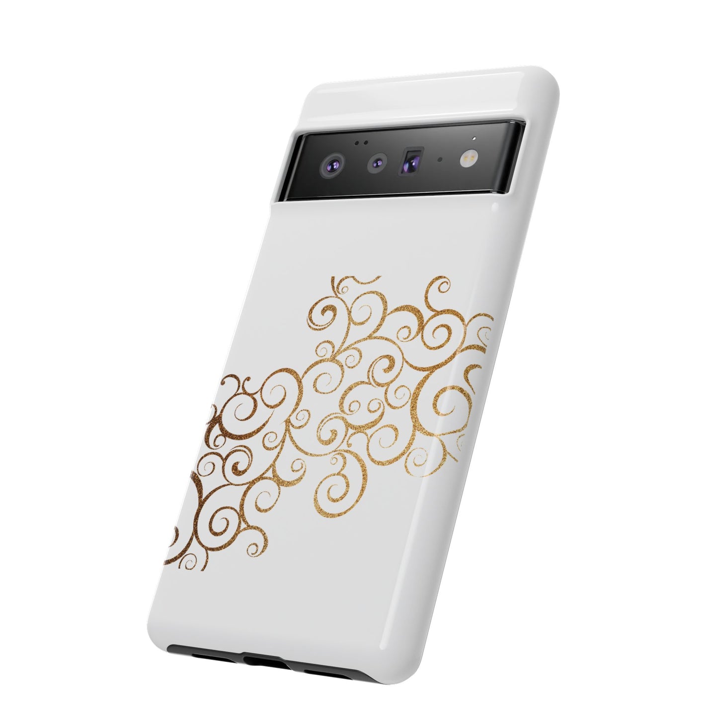Elegant Floral Phone Case, Tough Cases, Gold Swirls, Stylish Protection, Trendy Gift, Chic Accessory