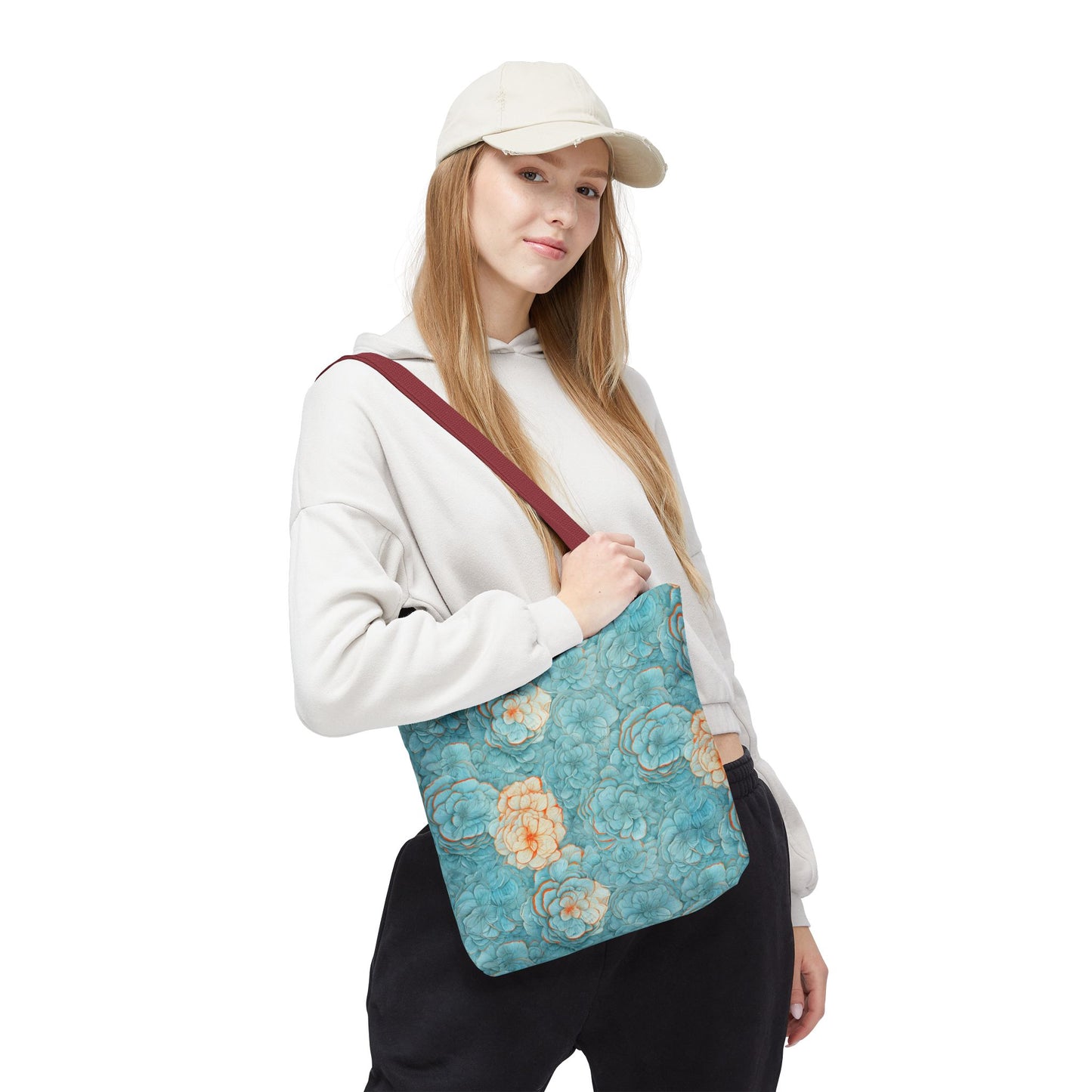 Floral Watercolor Tote Bag — Teal Succulent Pattern
