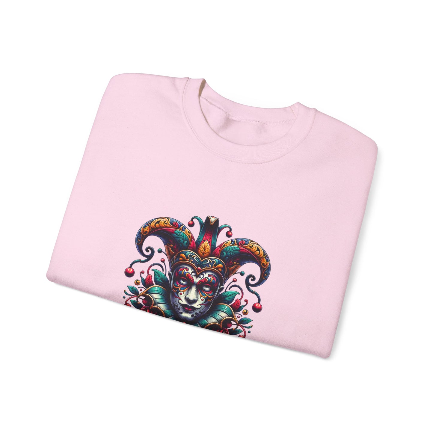 Colorful Jester Sweatshirt, Unisex Heavy Blend Crewneck, Unique Art Apparel, Trendy Fashion, Cozy Gift for Adults