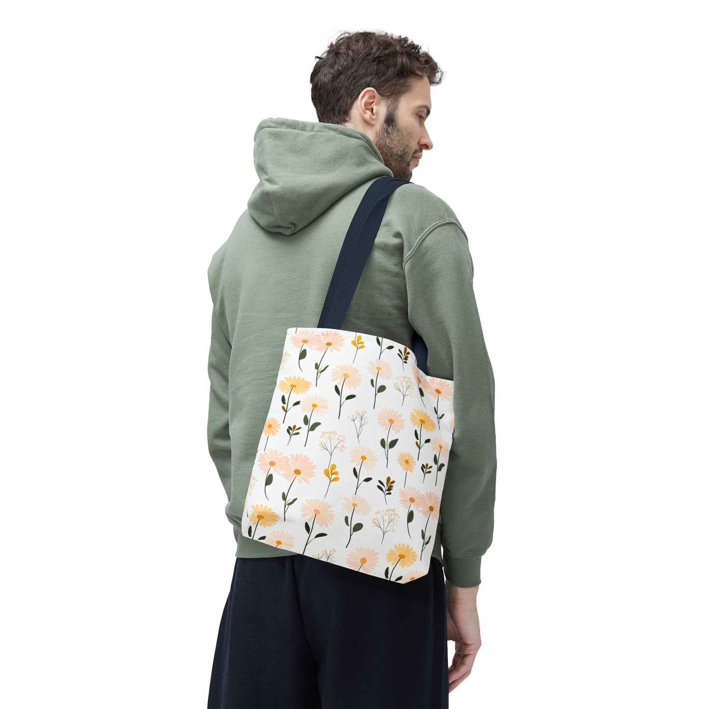 Floral Daisy Pattern Tote Bag — Pastel Spring Flowers All-Over Print
