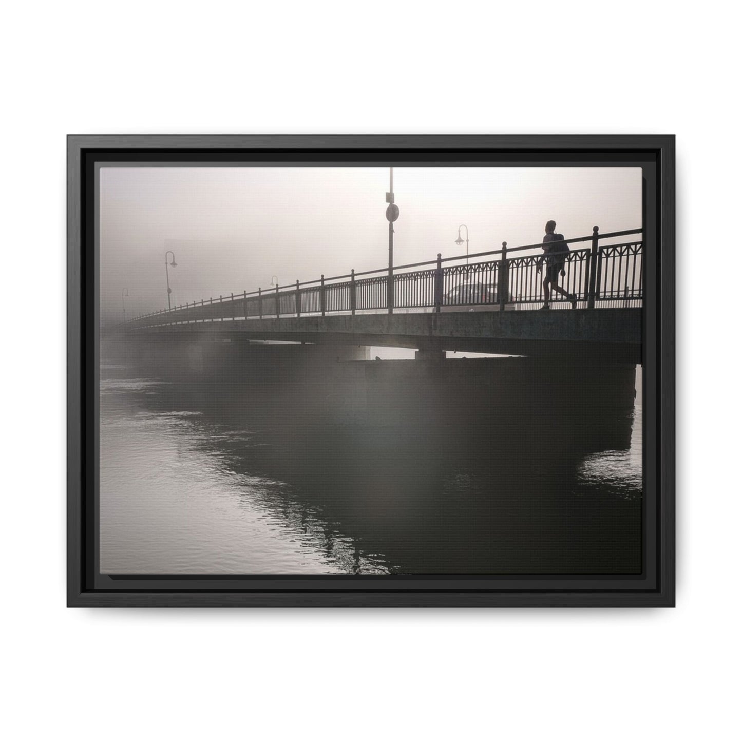 Framed Matte Canvas - Foggy Bridge Black & White Photography