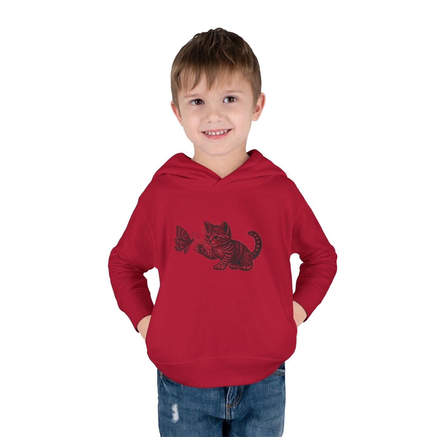 Cute Cat and Butterfly Toddler Hoodie, Toddler Pullover, Kids Fleece Hoodie, Animal Lover Gift, Playtime Pullover
