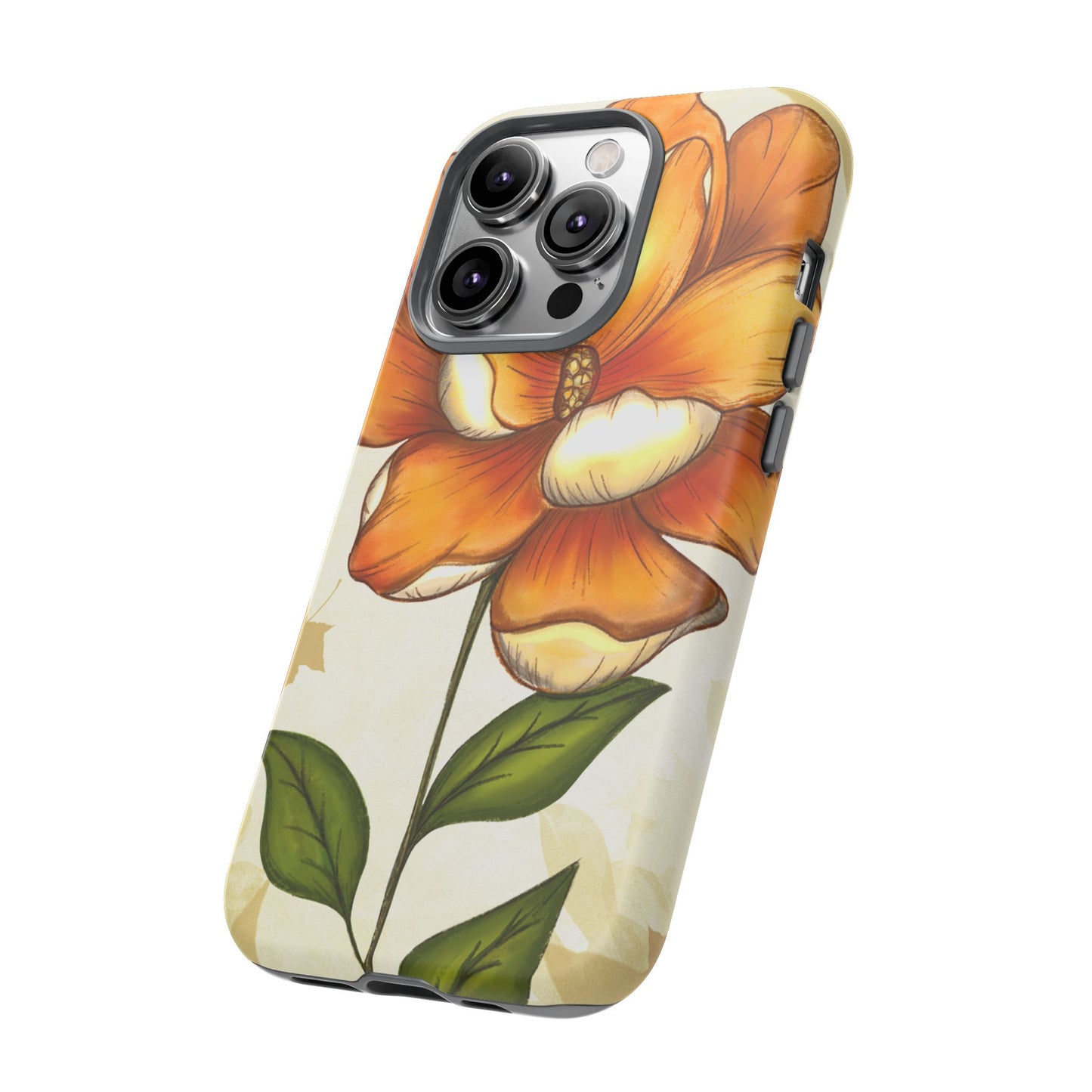 Floral Phone Case with Orange Flower Design, Tough Phone Cover, Floral Gift, Stylish Tech Accessory, Nature Lovers, Spring Vibes