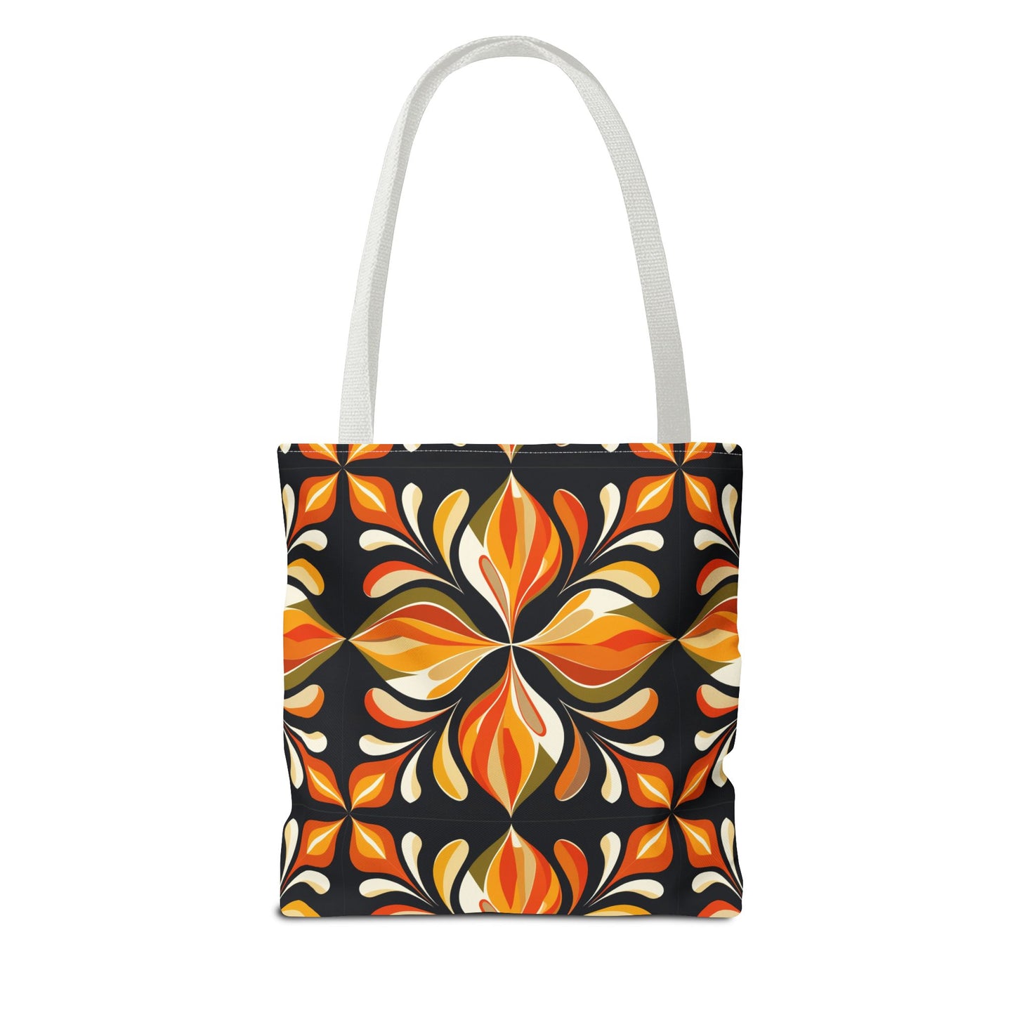 Retro Floral Tote Bag — Orange & Black Boho Pattern