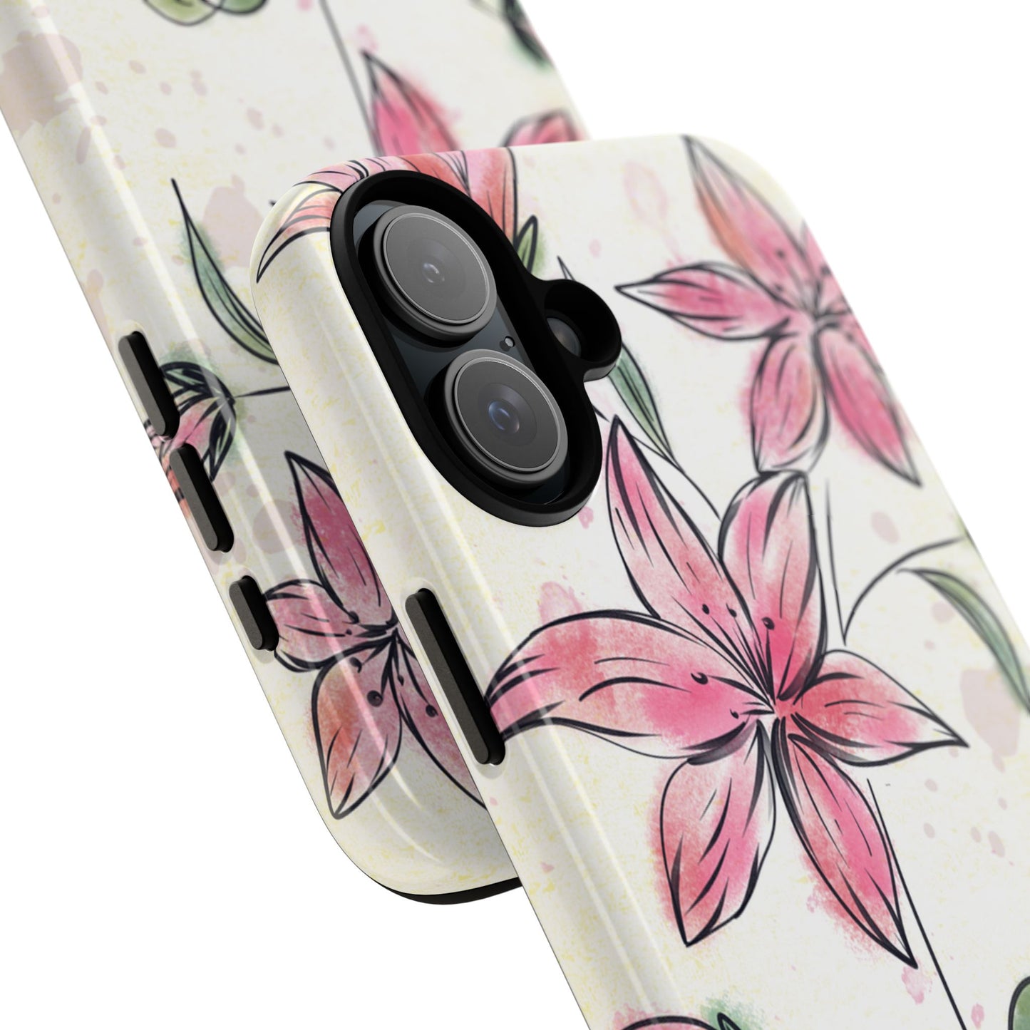 Floral Phone Case with Elegant Pink Lilies, Cute Floral Accessories, Phone Protection, Gift for Her, Stylish Cell Phone Cover